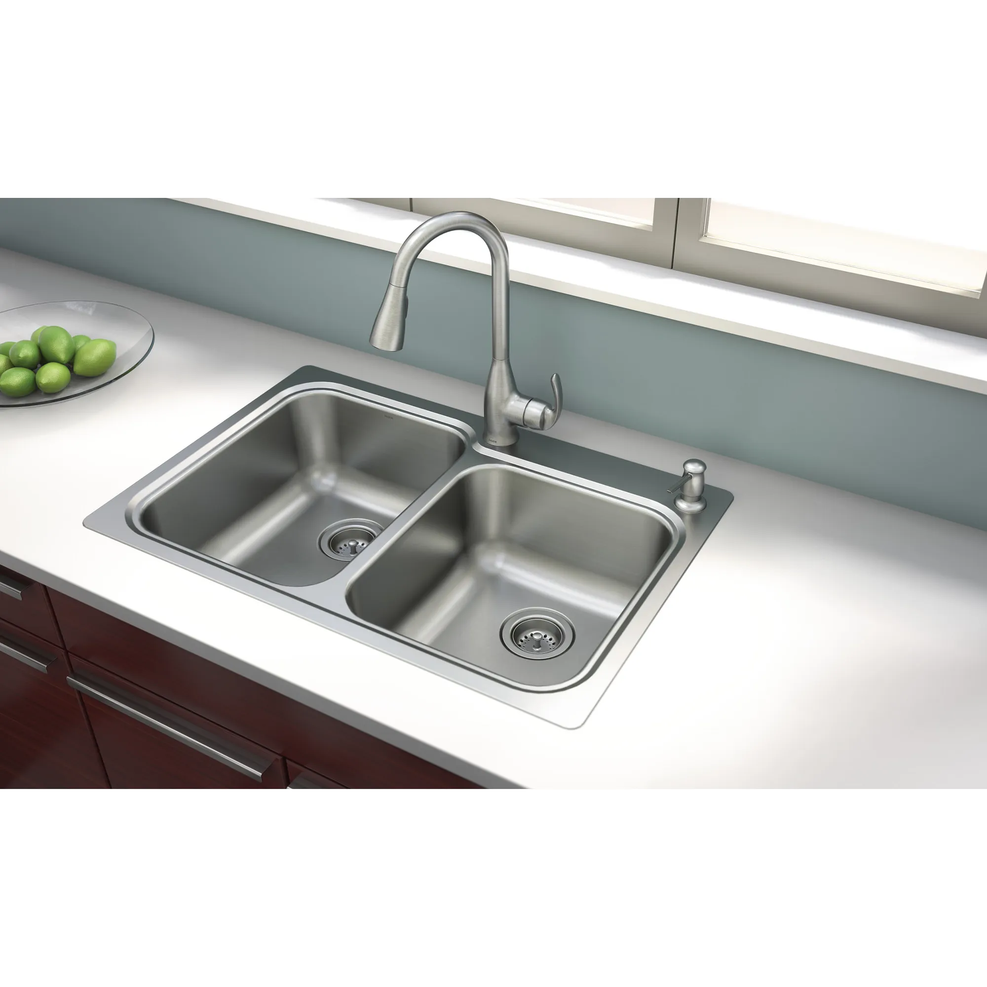Stainless steel 33" X 22" 18 Gauge Double Bowl Faucet and Sink Combination - Image 11