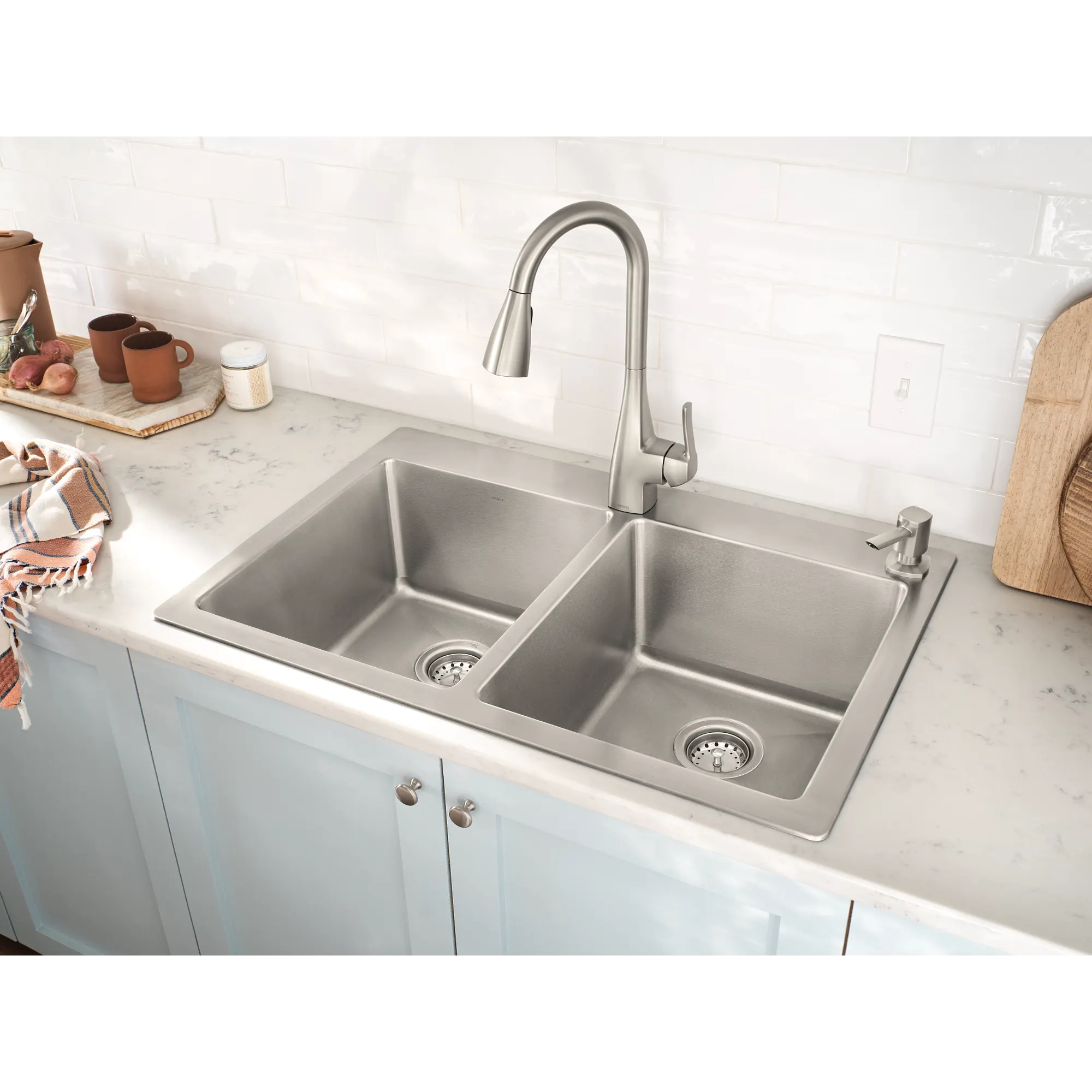 33" x 22" Stainless Steel 18 Gauge Double Bowl Dualmount Sink - Image 9
