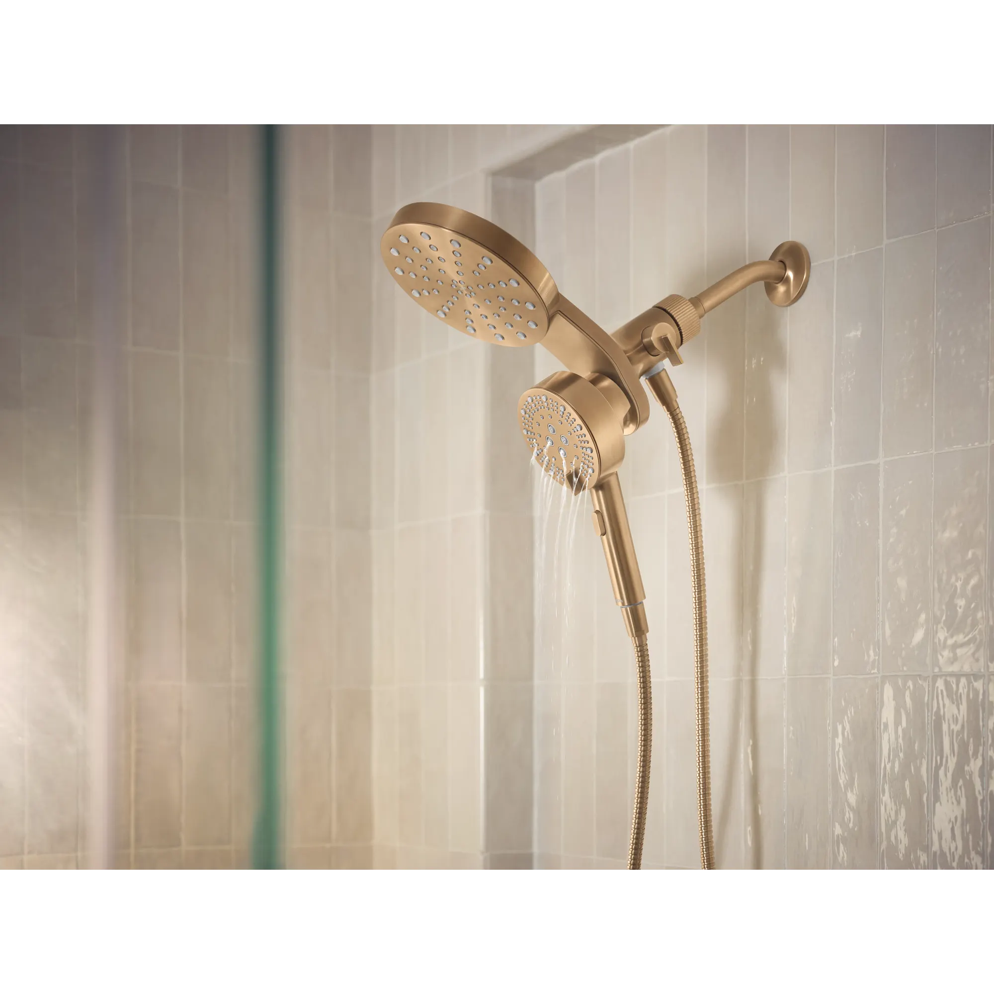 Magnetix Bronzed gold six-function 6.7" diameter spray head standard with handshower - Image 3