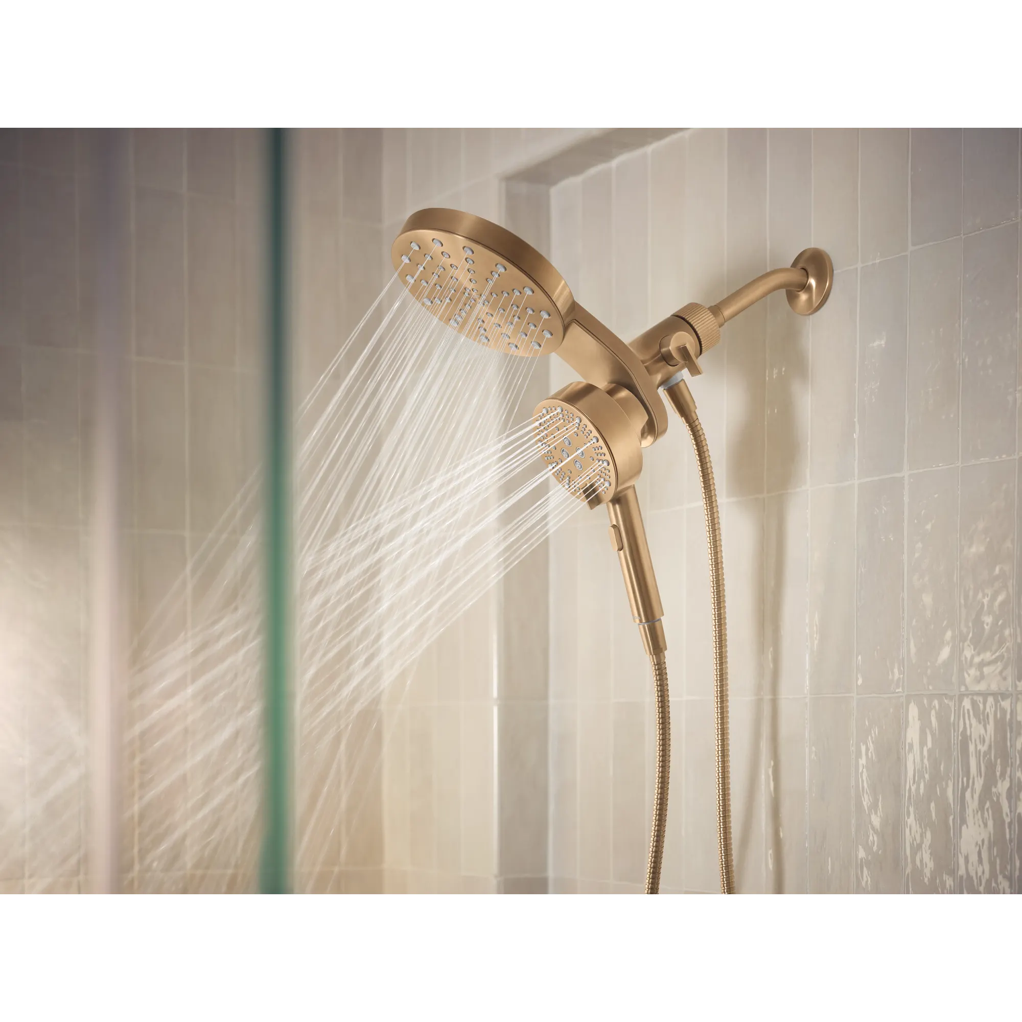 Magnetix Bronzed gold six-function 6.7" diameter spray head standard with handshower - Image 4
