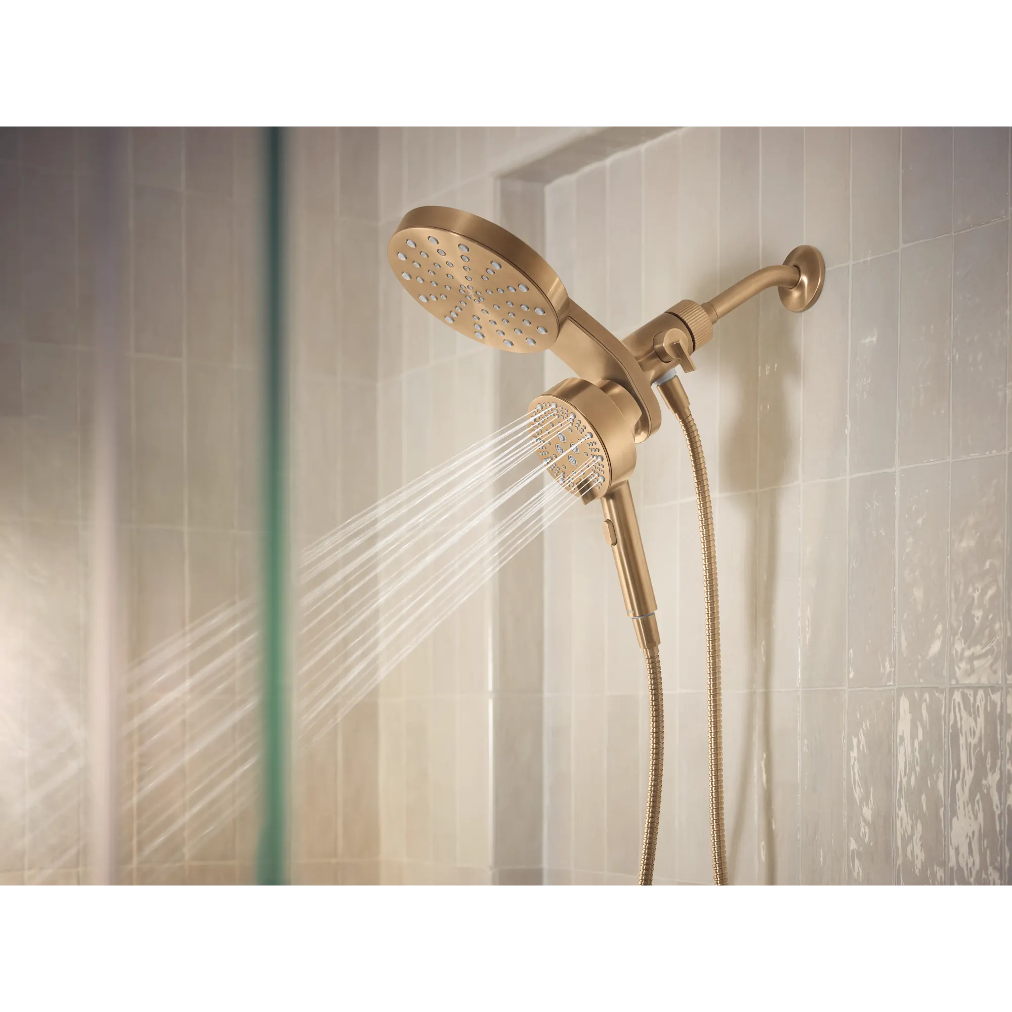 Magnetix Bronzed gold six-function 6.7" diameter spray head standard with handshower - Image 7