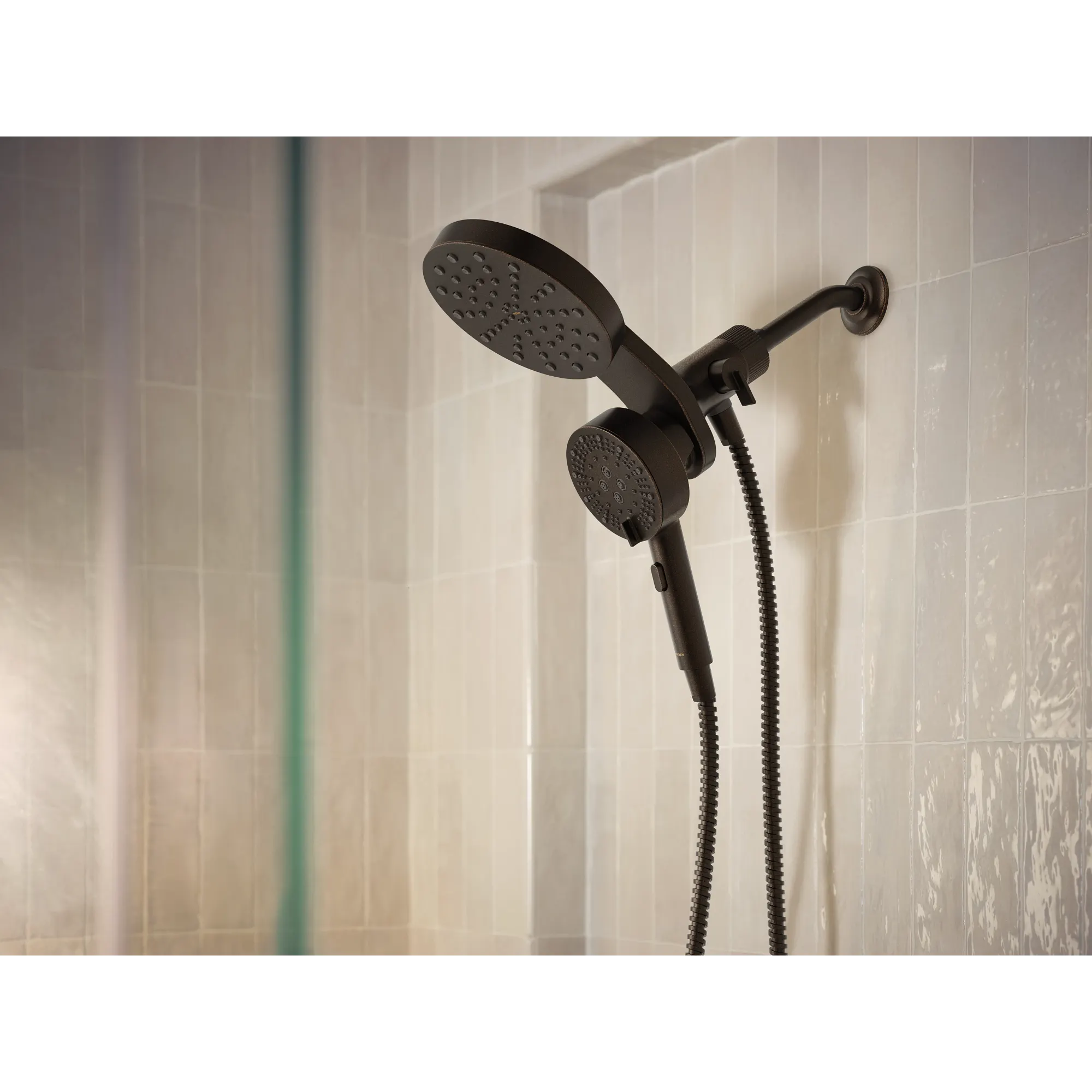 Magnetix Oil rubbed bronze six-function 6.7" diameter spray head standard with handshower - Image 3