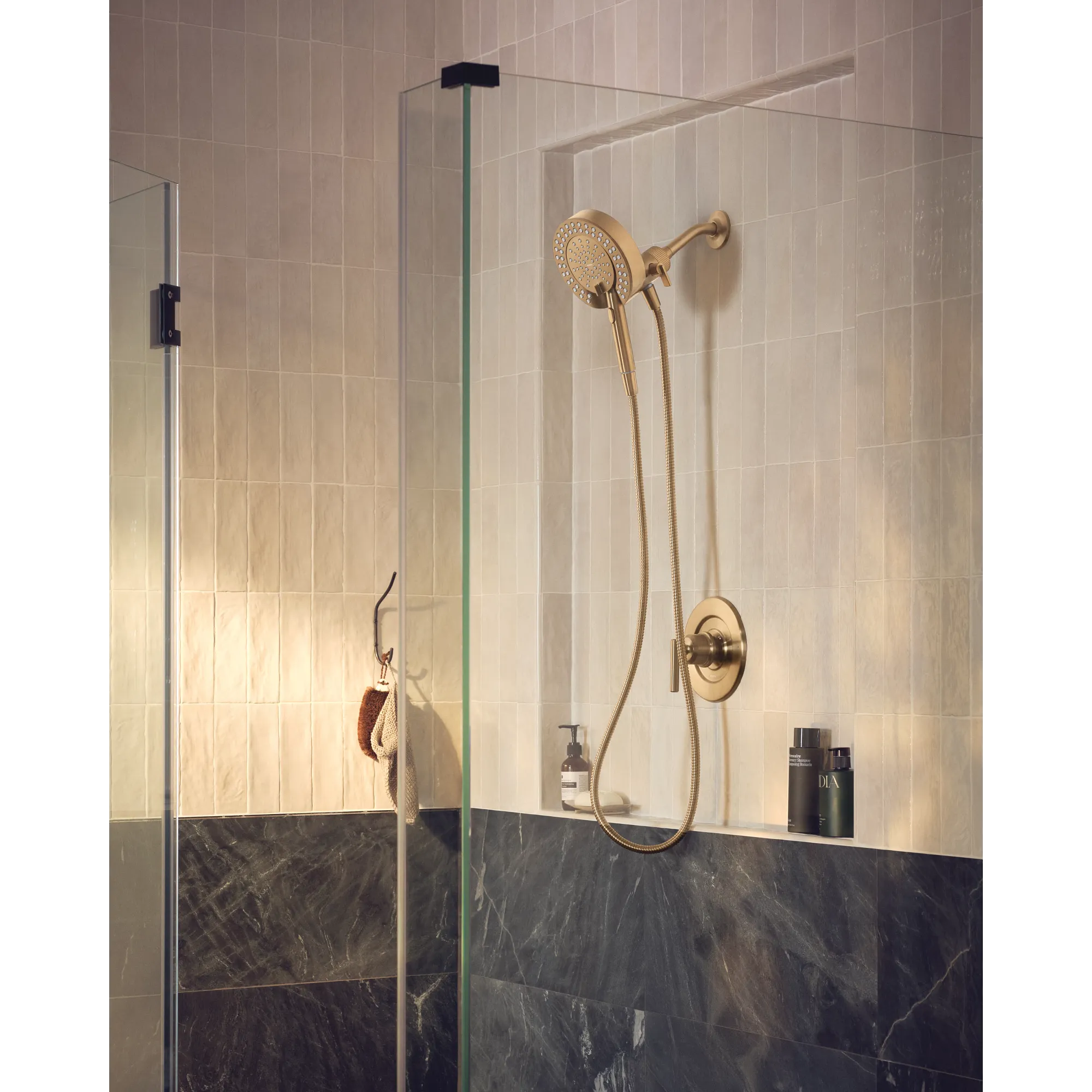 Magnetix Bronzed gold six-function 6-1/2" diameter spray head standard with handshower - Image 3