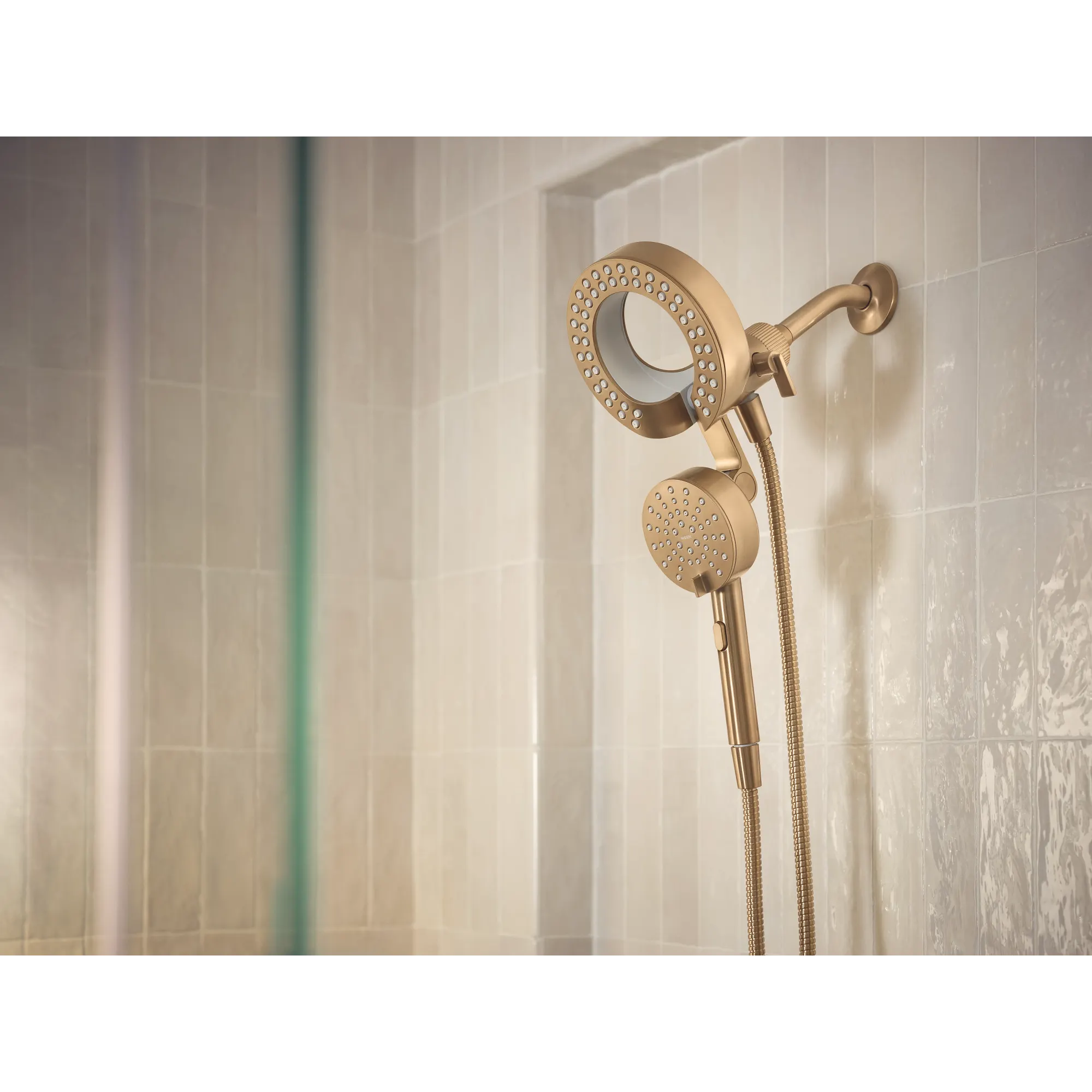 Magnetix Bronzed gold six-function 6-1/2" diameter spray head standard with handshower - Image 8
