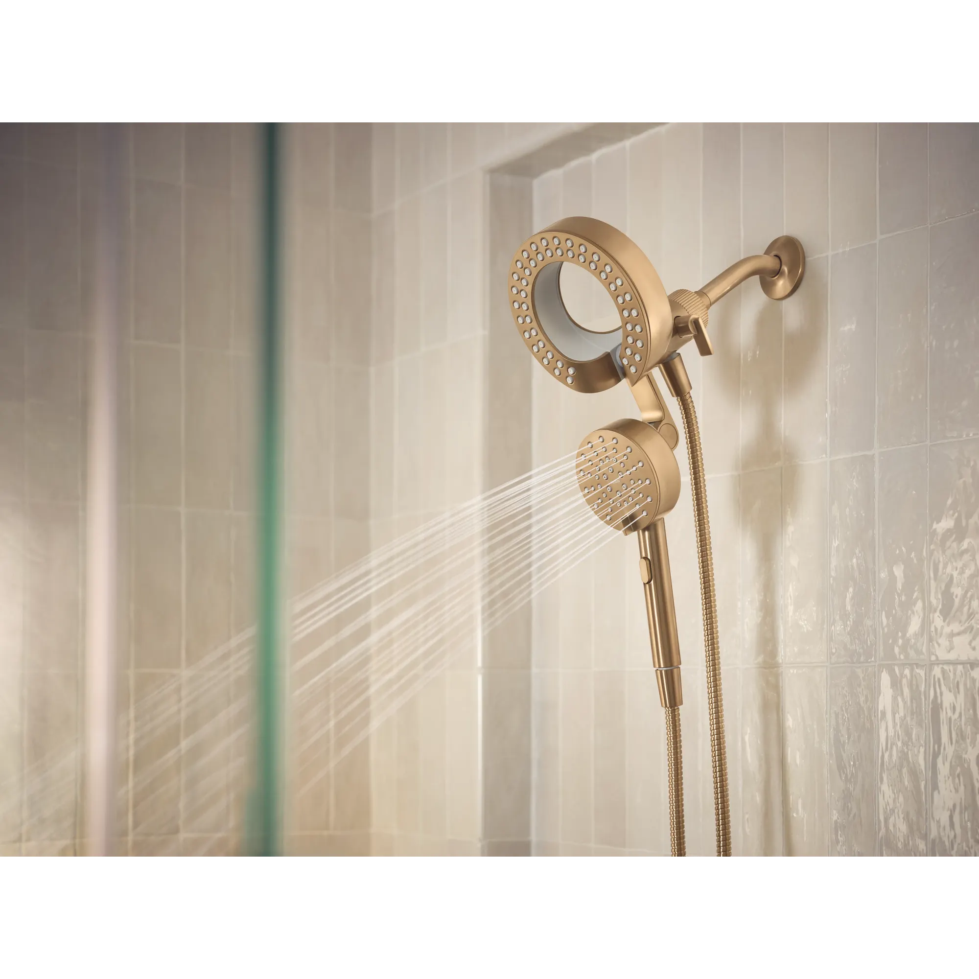 Magnetix Bronzed gold six-function 6-1/2" diameter spray head standard with handshower - Image 9
