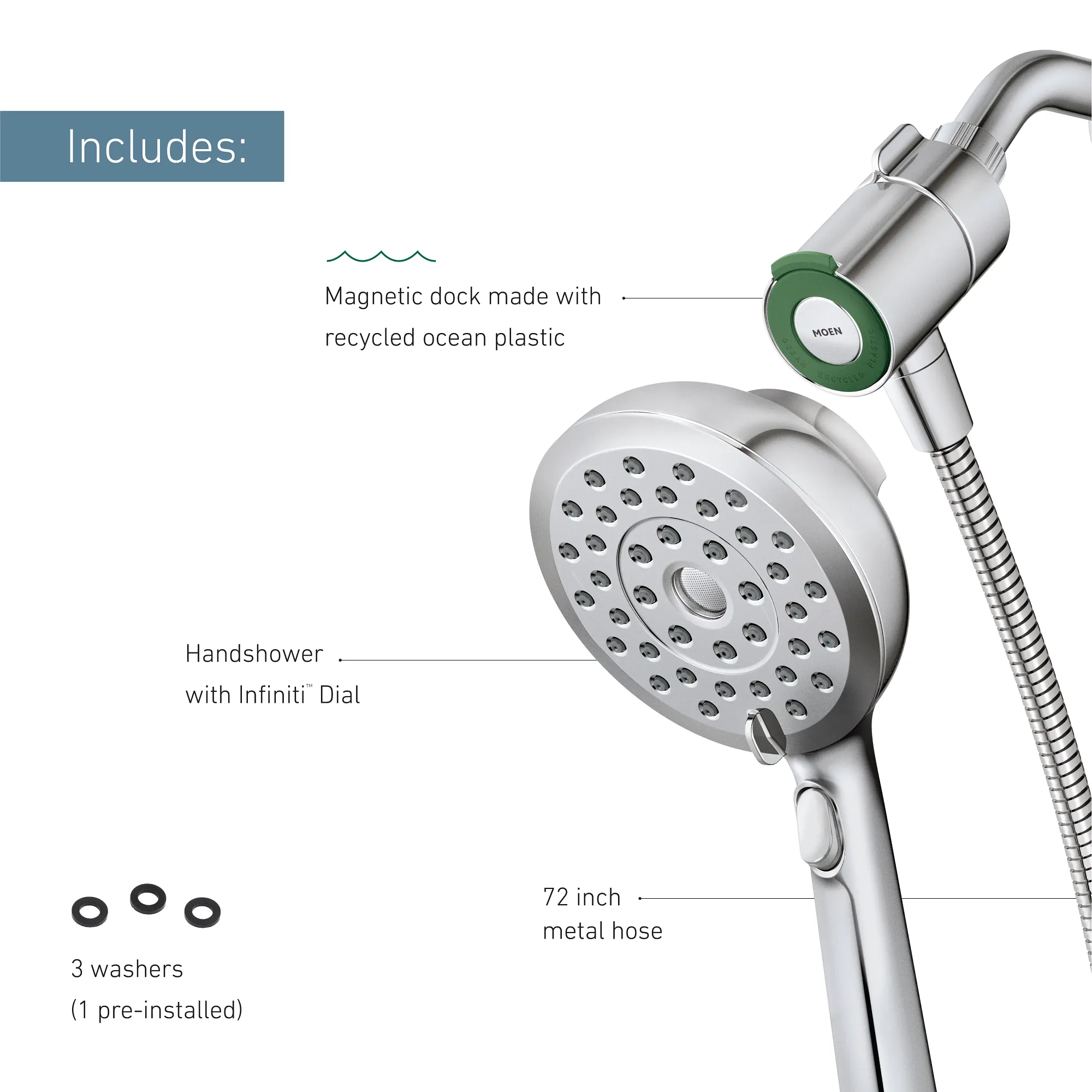 Verso 5" Eco-Performance Handheld Shower with Infiniti Dial - Image 12