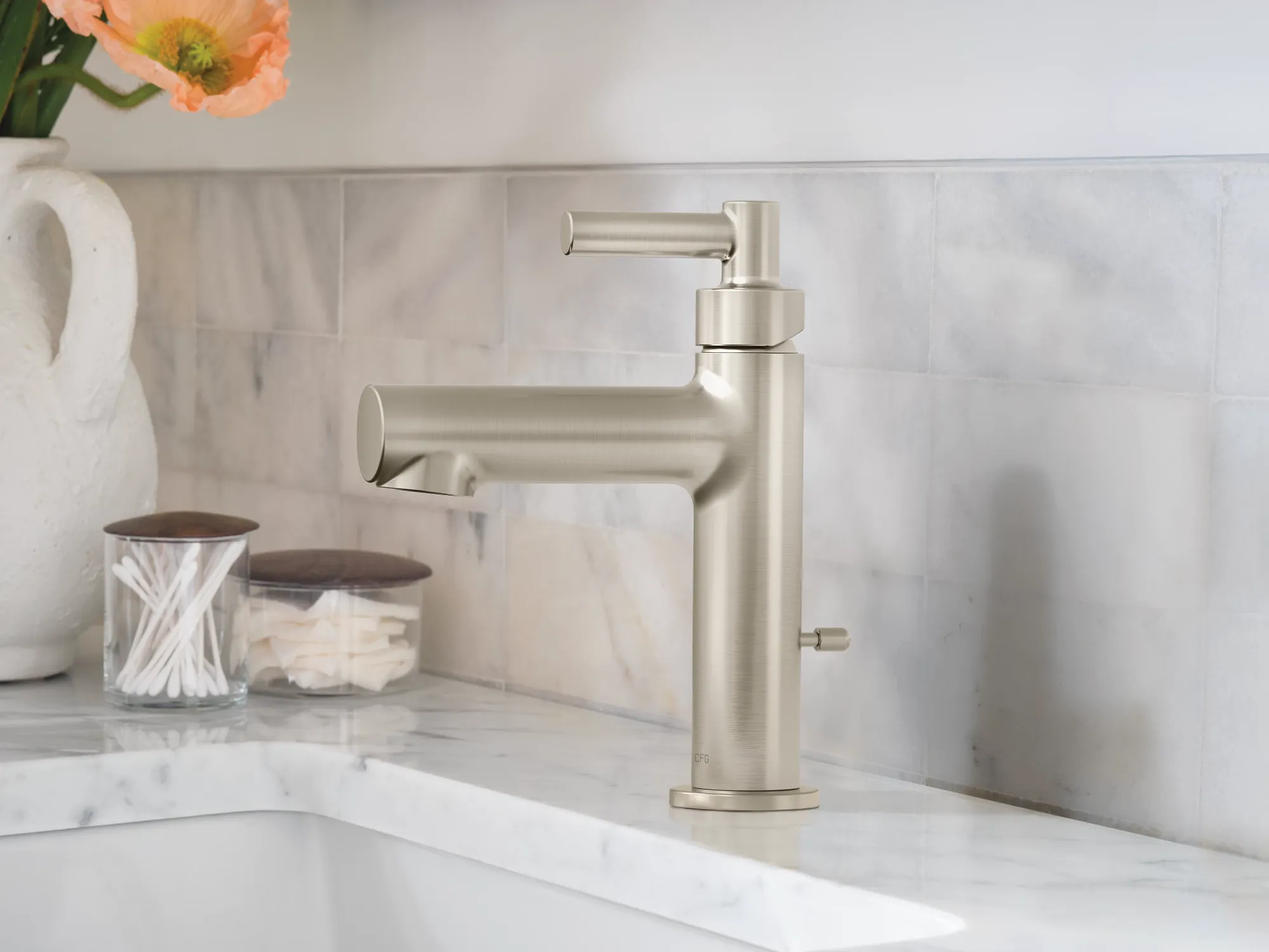 Aluma Brushed nickel one-handle low arc bathroom faucet - Image 5