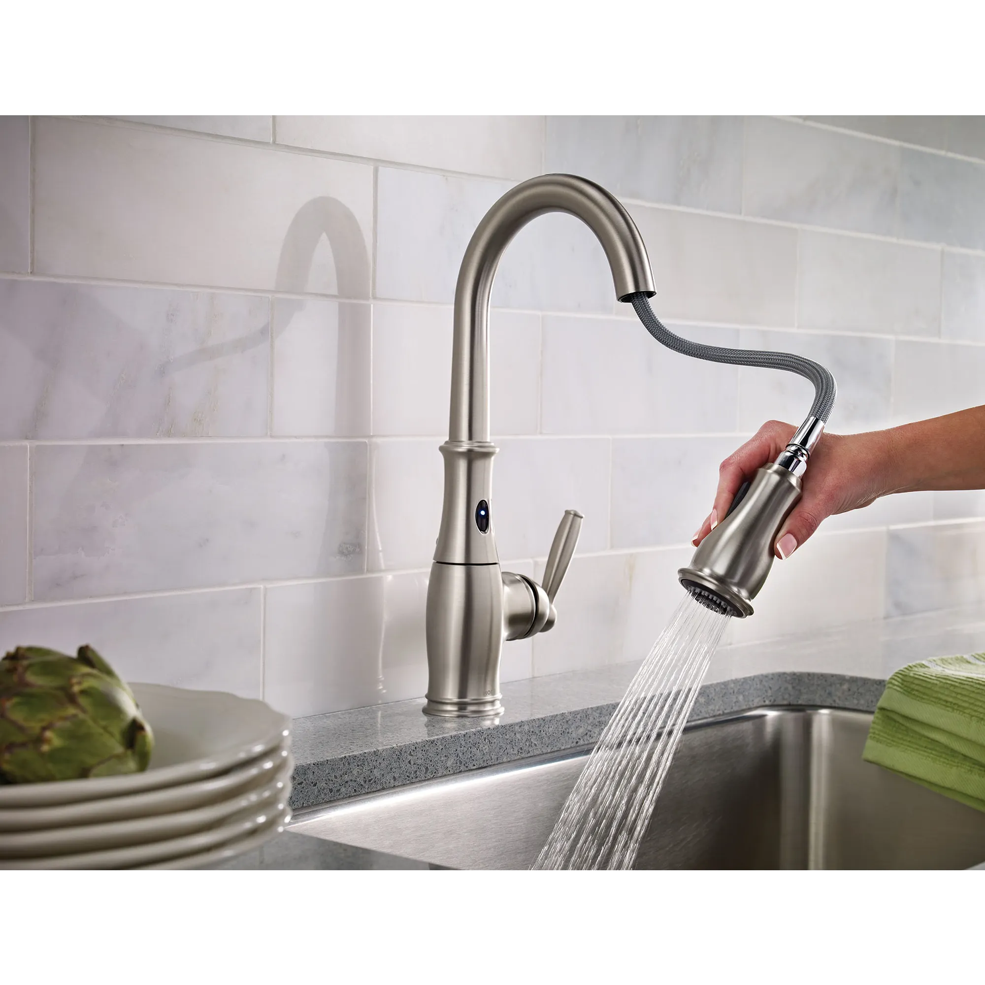Brantford Chrome One-Handle High Arc Pulldown Kitchen Faucet - Image 12