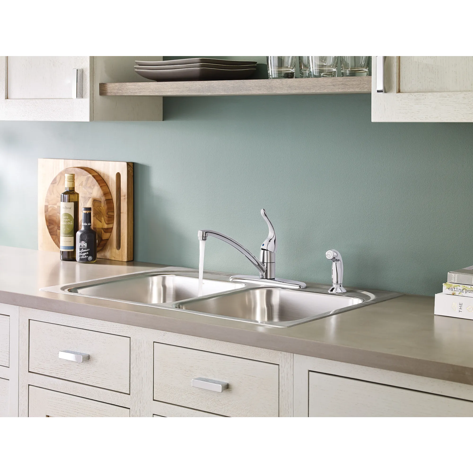 Chateau Chrome One-Handle Low Arc Kitchen Faucet - Image 3