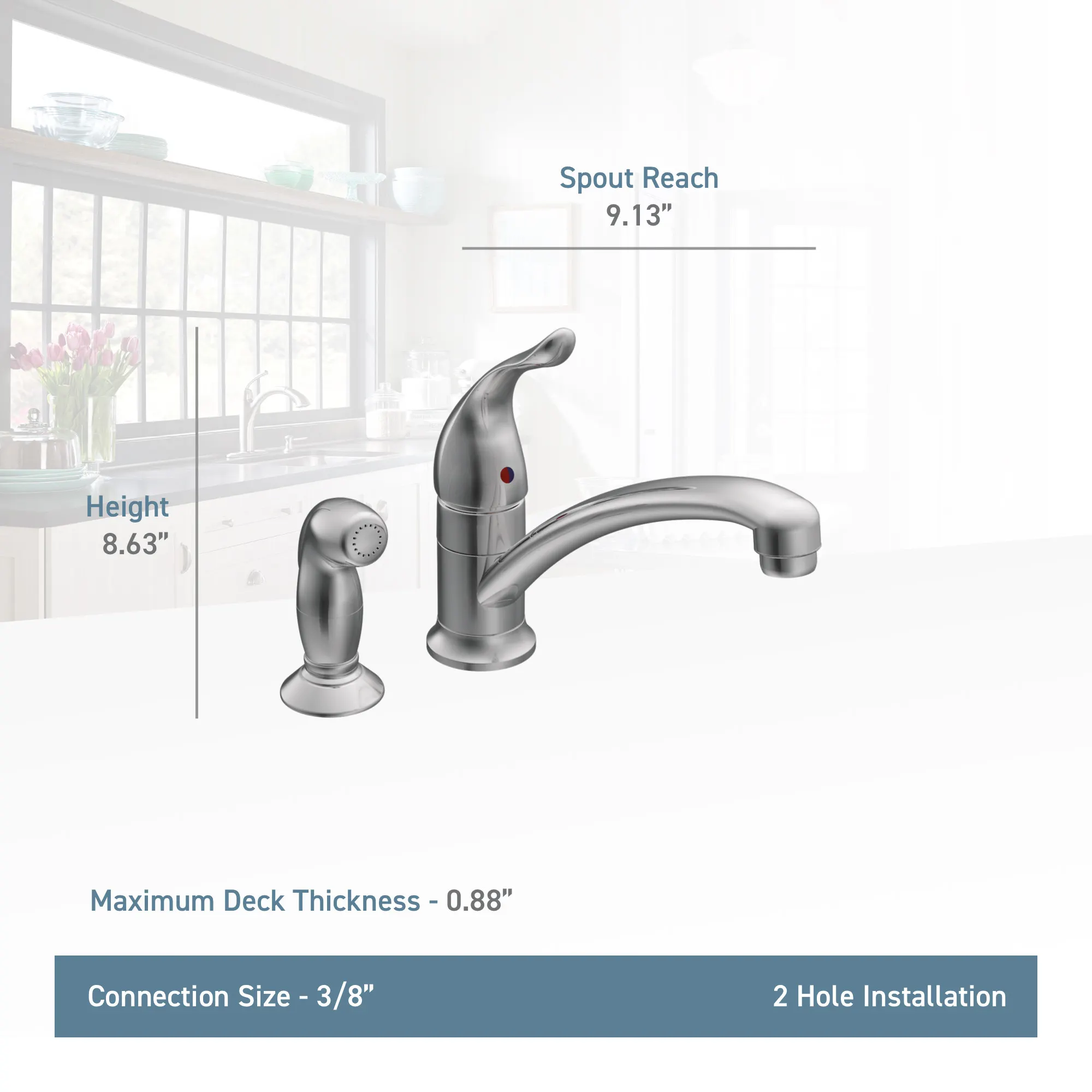 Chateau Chrome One-Handle Low Arc Kitchen Faucet - Image 3