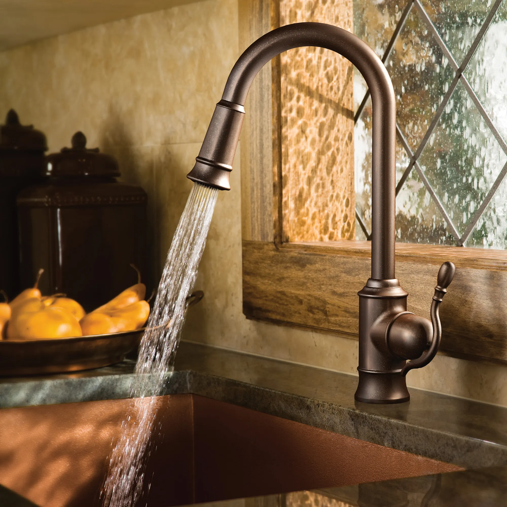 Woodmere Chrome One-Handle High Arc Pulldown Kitchen Faucet - Image 5
