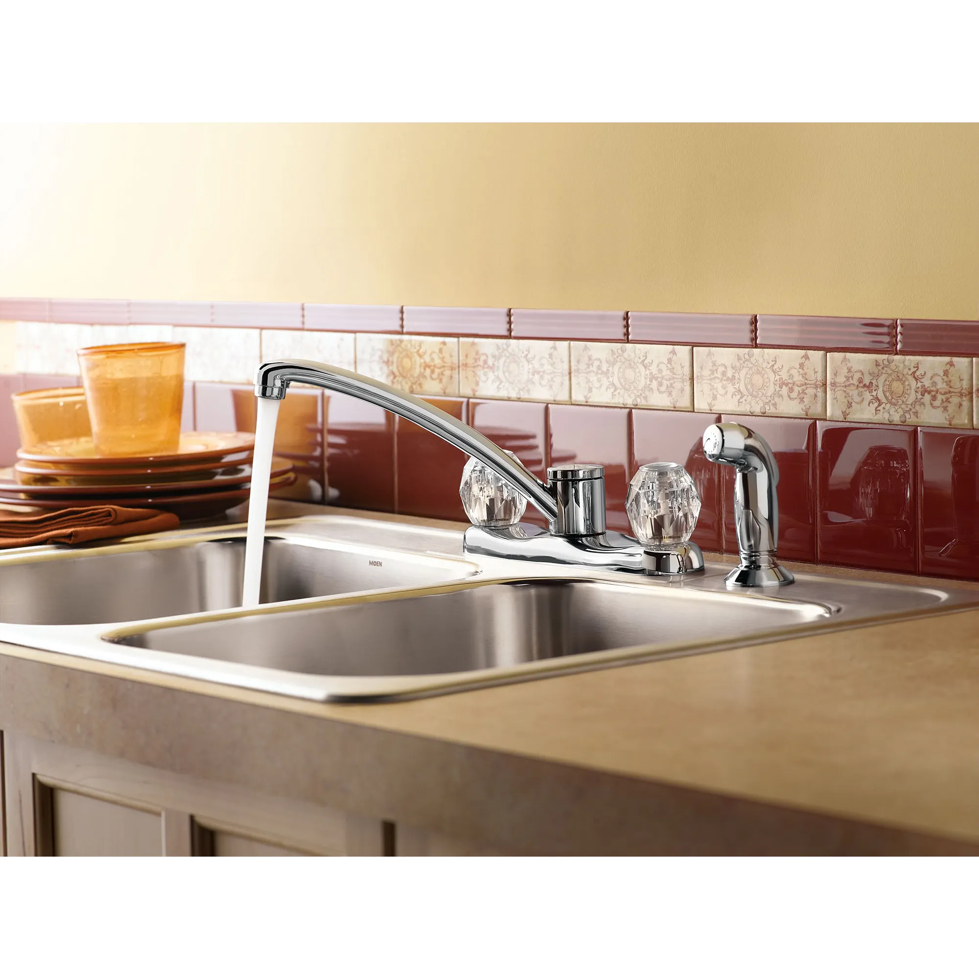 Chateau Chrome Two-Handle Low Arc Kitchen Faucet - Image 3