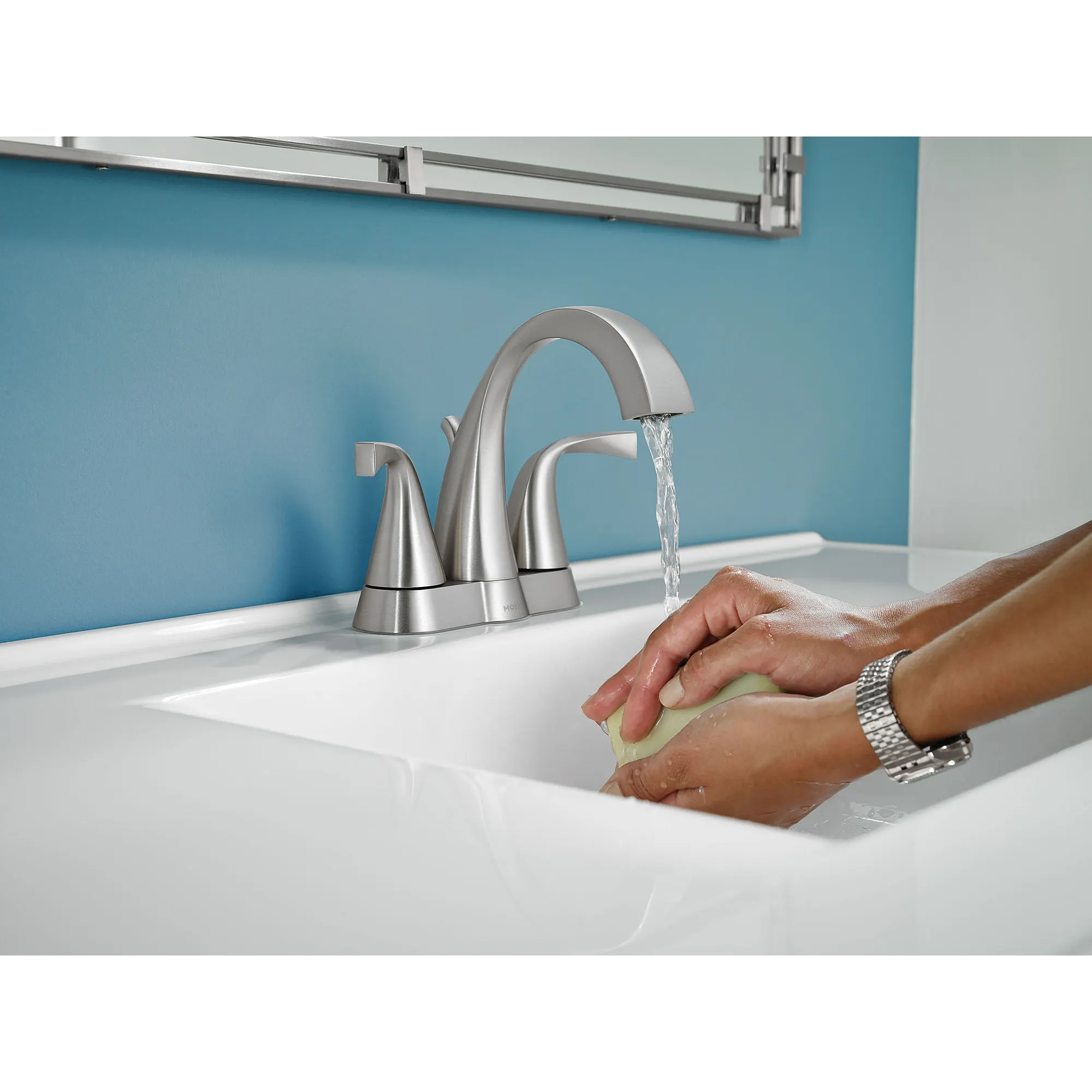 Oxby Spot resist brushed nickel Two-Handle High Arc Bathroom Faucet - Image 4