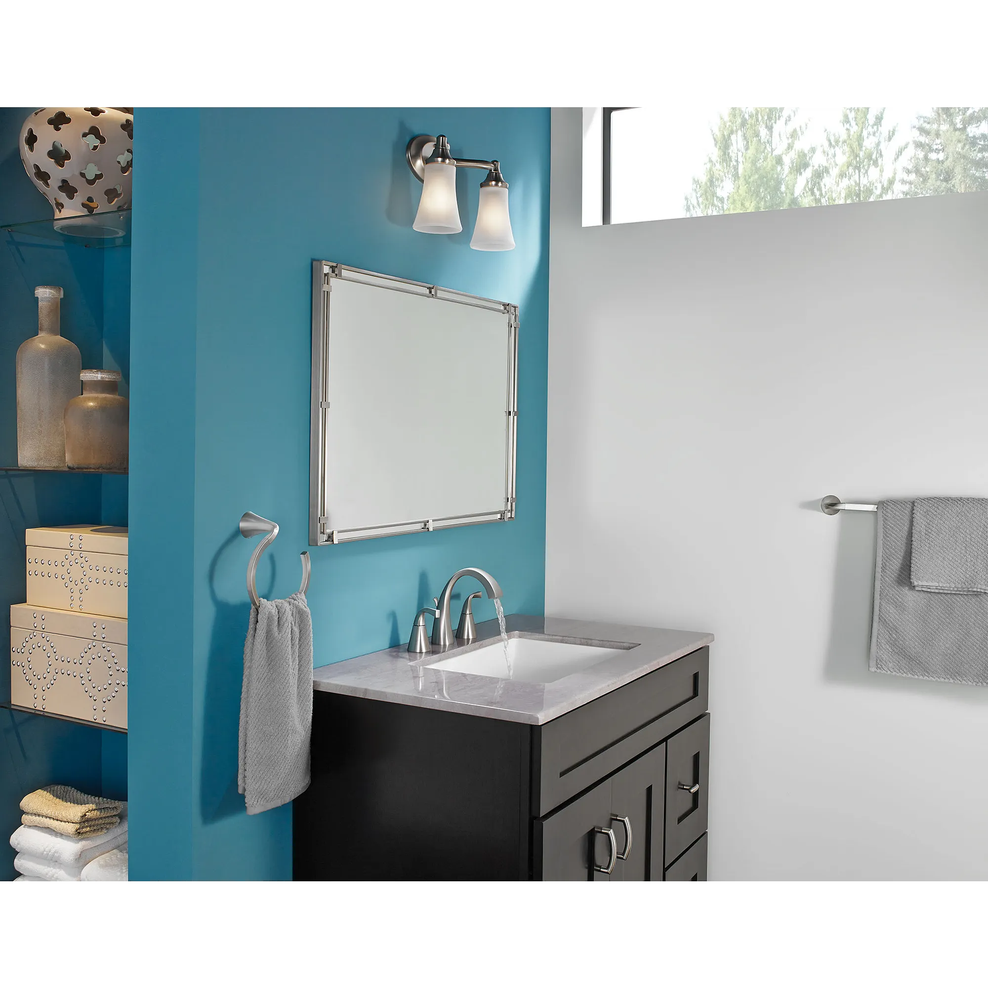 Oxby Spot resist brushed nickel two-handle high arc bathroom faucet - Image 2