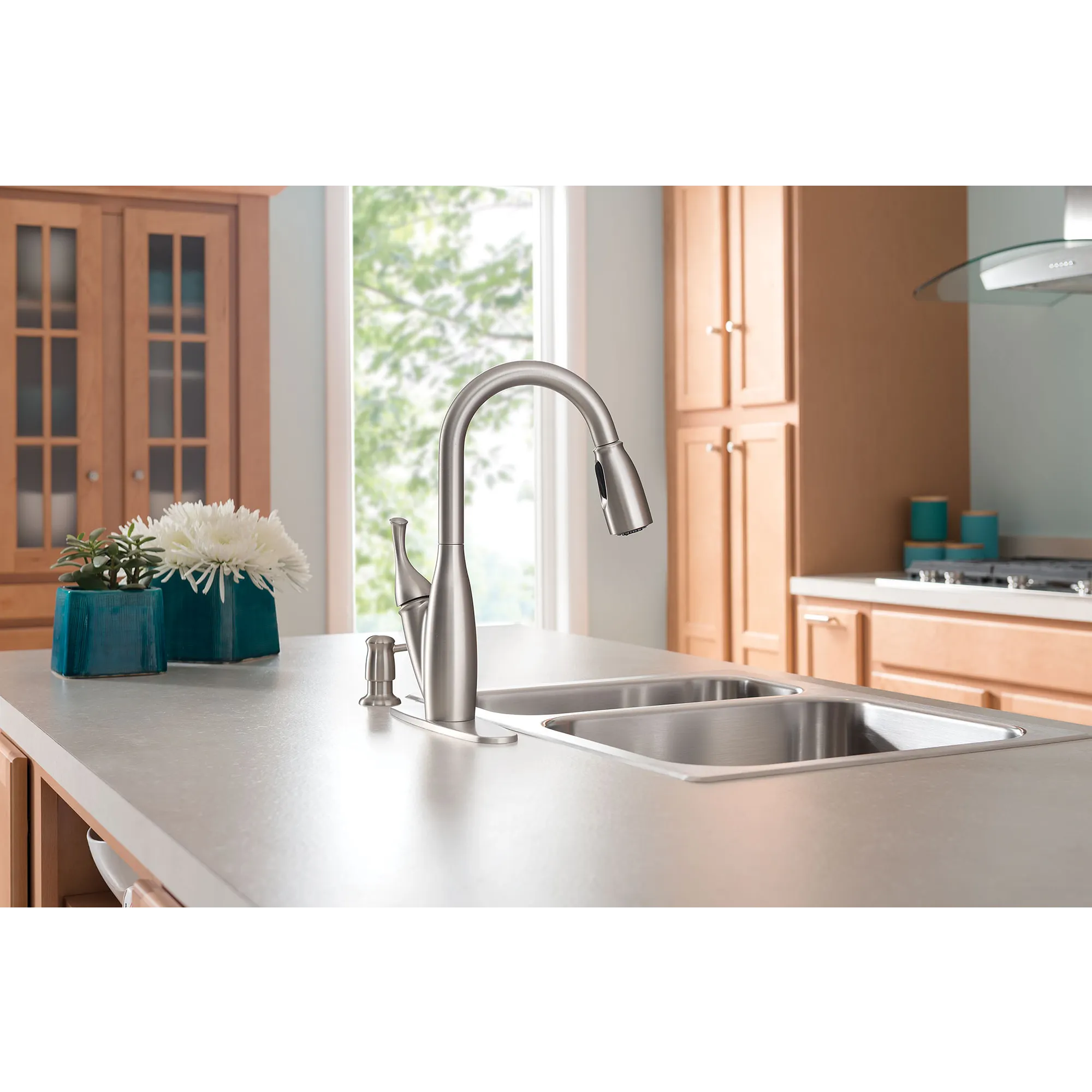 Mediterranean bronze one-handle high arc pulldown kitchen faucet - Image 11