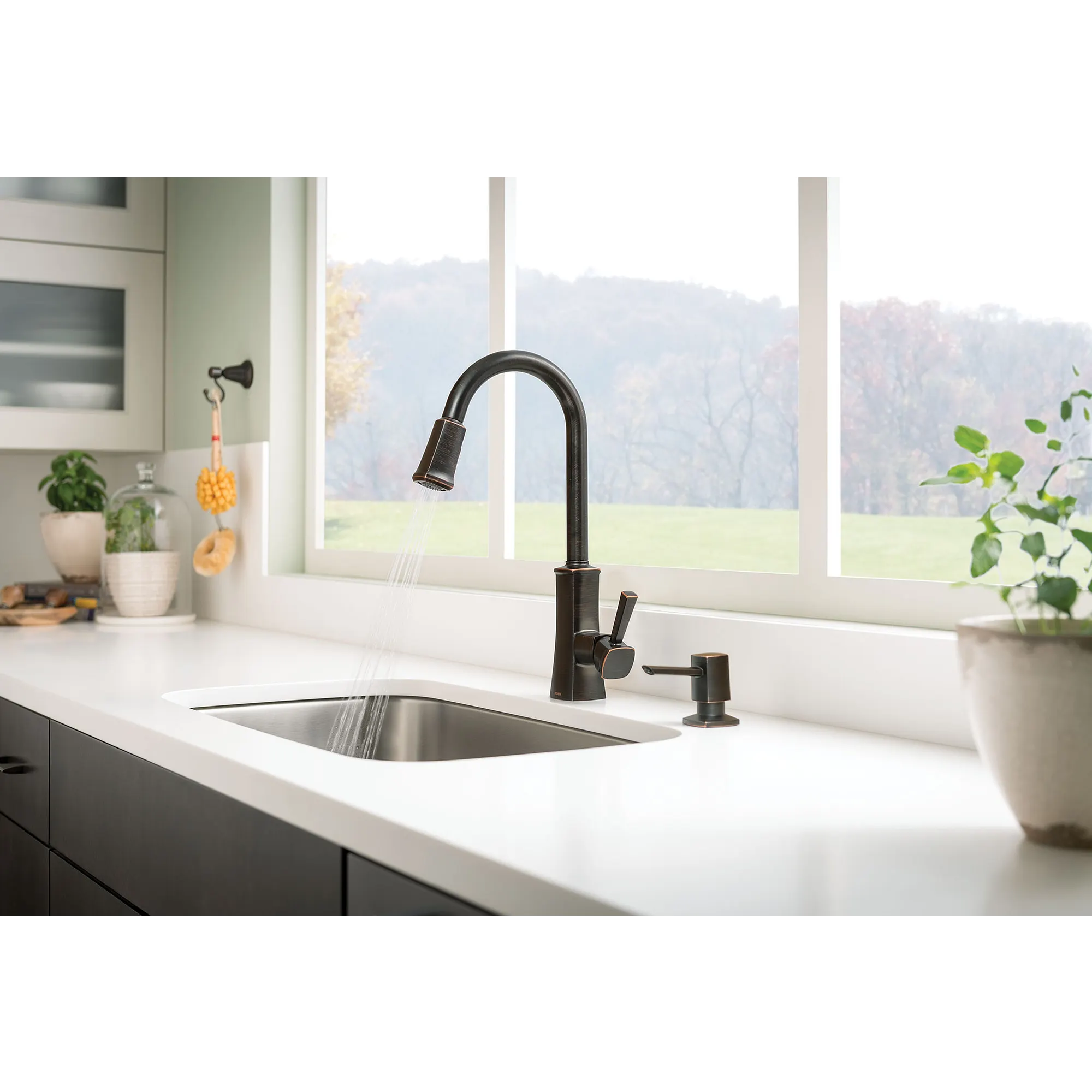 Bridgestone Mediterranean bronze one-handle high arc pulldown kitchen faucet - Image 13