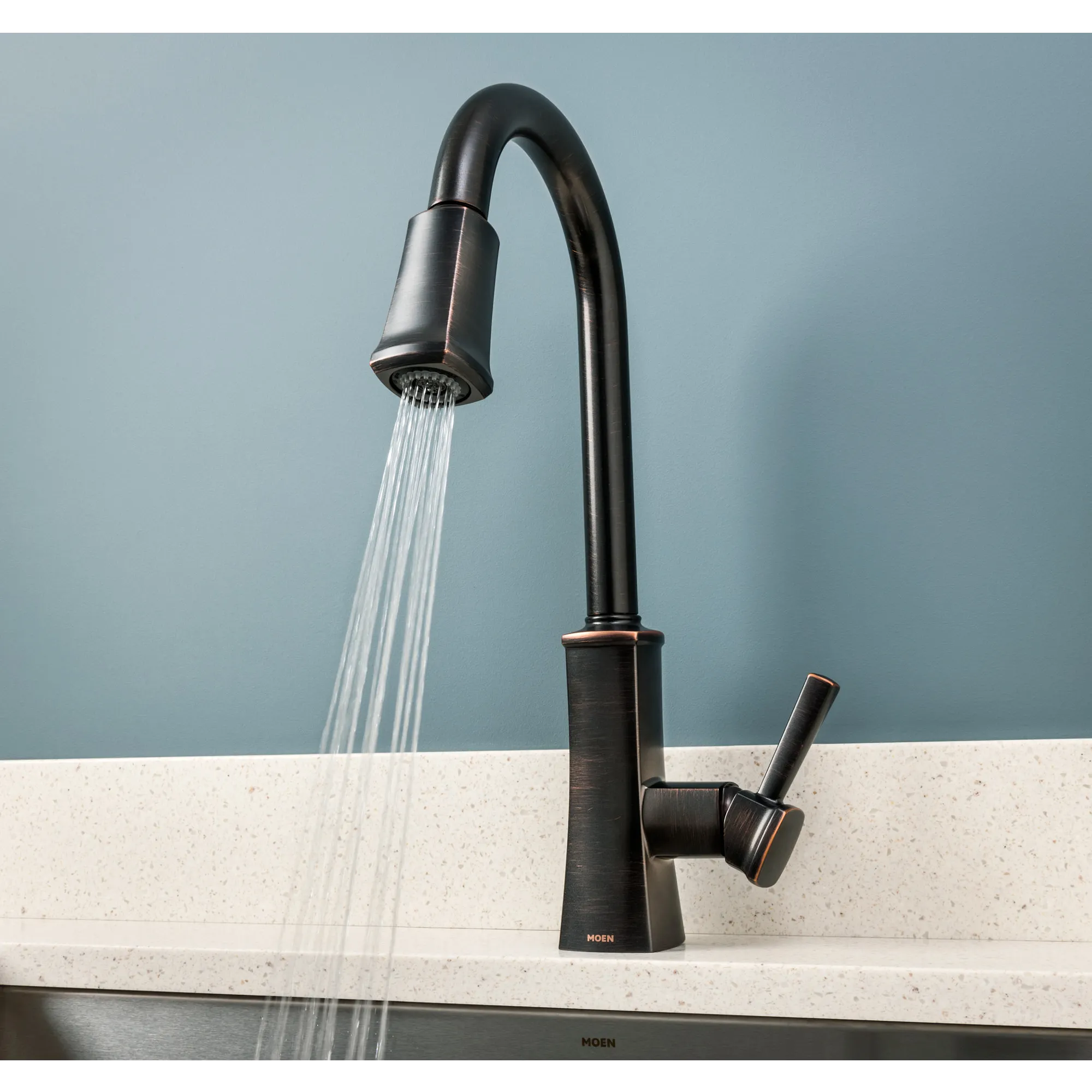 Bridgestone Mediterranean bronze one-handle high arc pulldown kitchen faucet - Image 14