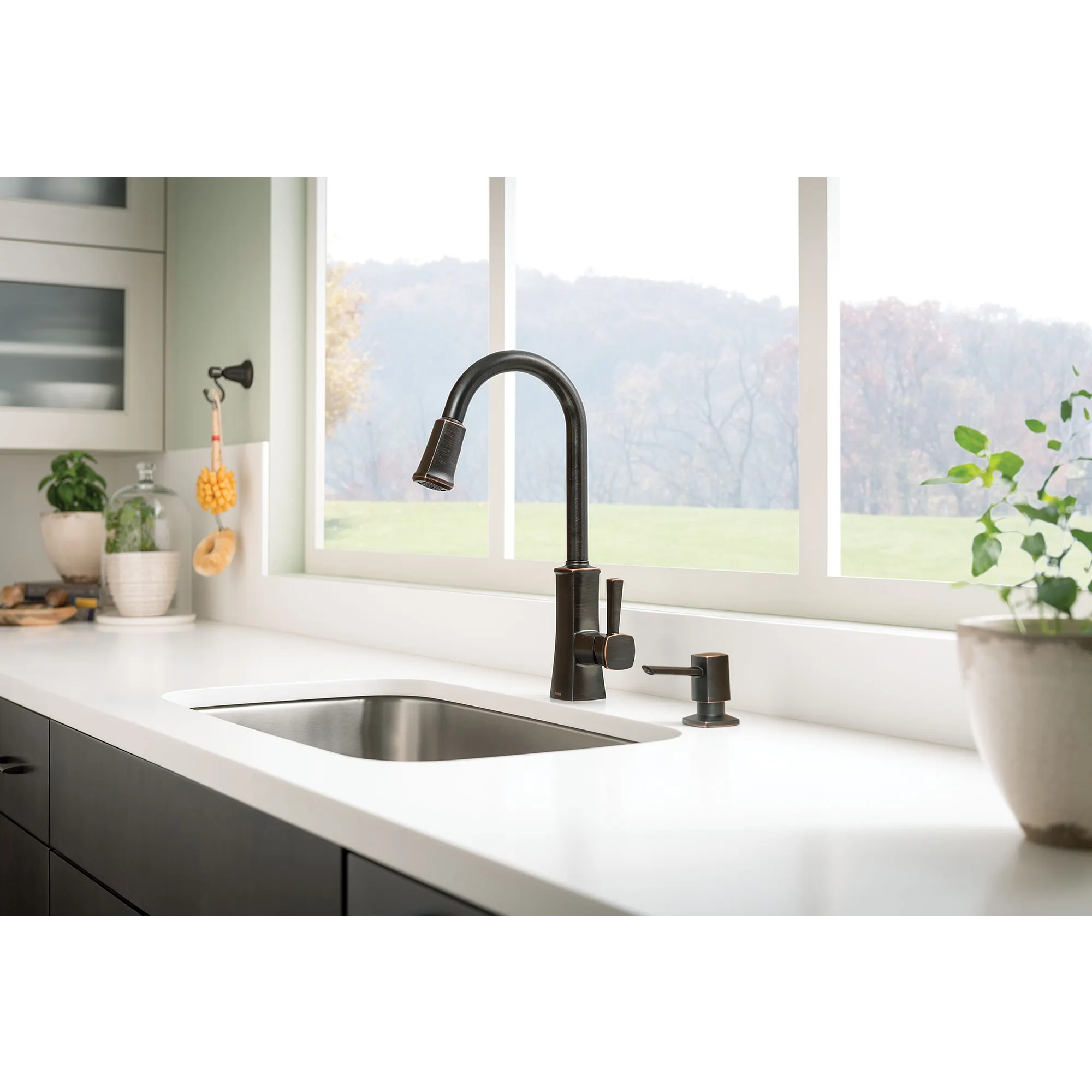 Bridgestone Mediterranean bronze one-handle high arc pulldown kitchen faucet - Image 6