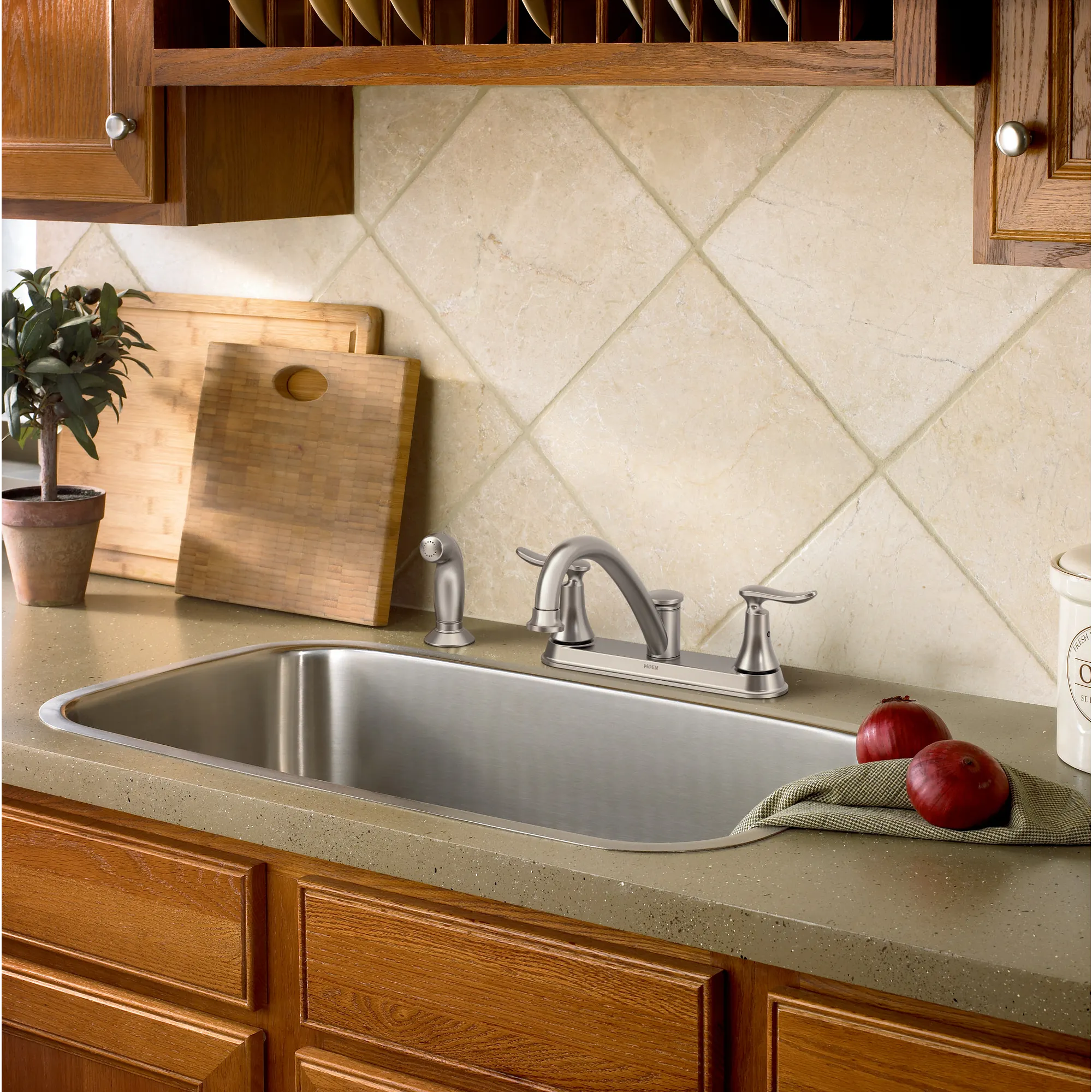 Solidad Chrome Two-Handle Low Arc Kitchen Faucet - Image 2