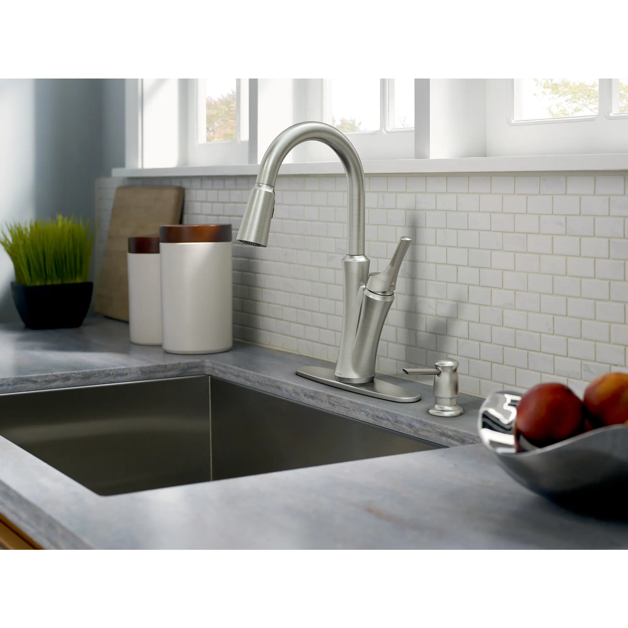 Benson Spot Resist Stainless One-Handle High Arc Pulldown Kitchen Faucet - Image 2