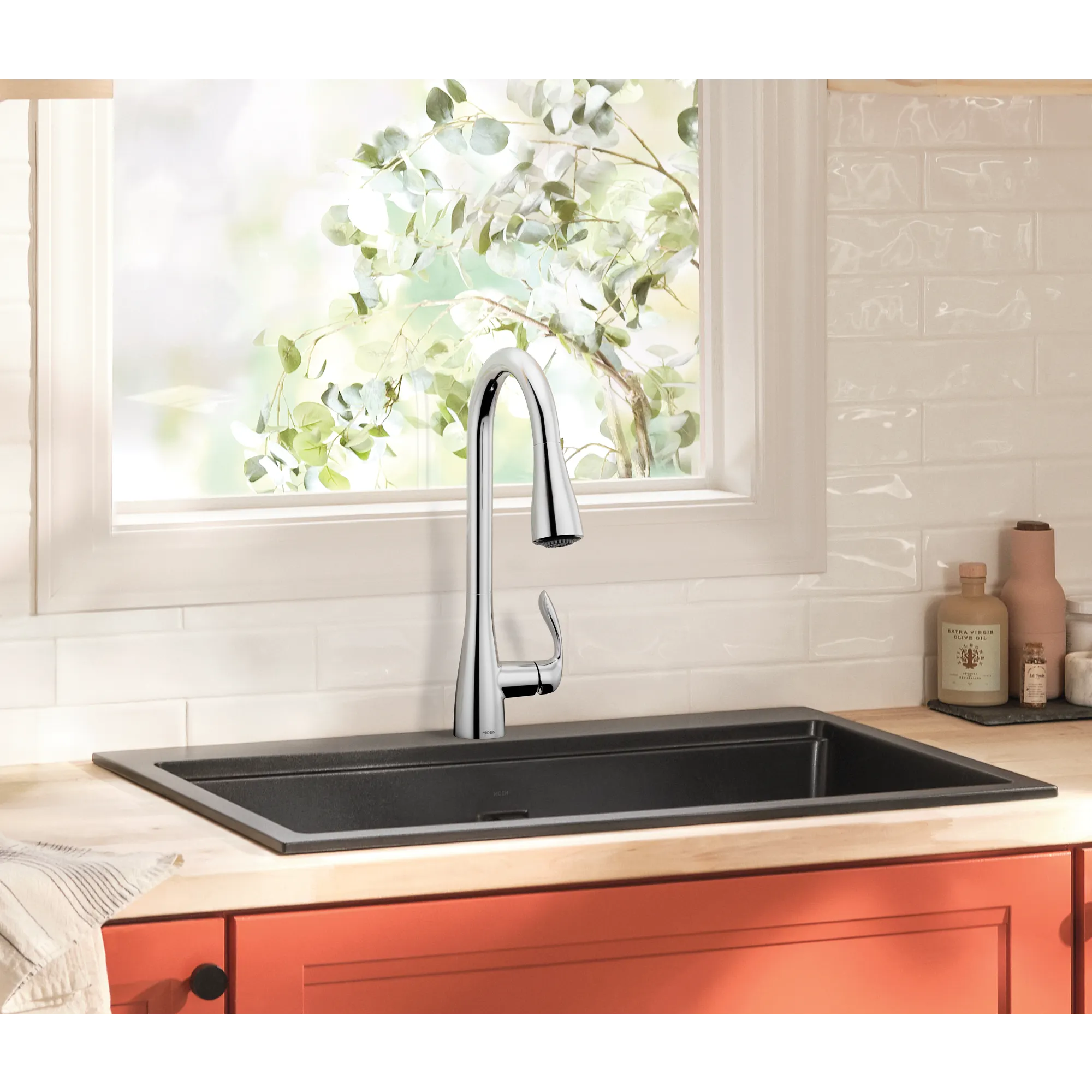 Georgene Chrome one-handle high arc pulldown kitchen faucet - Image 2