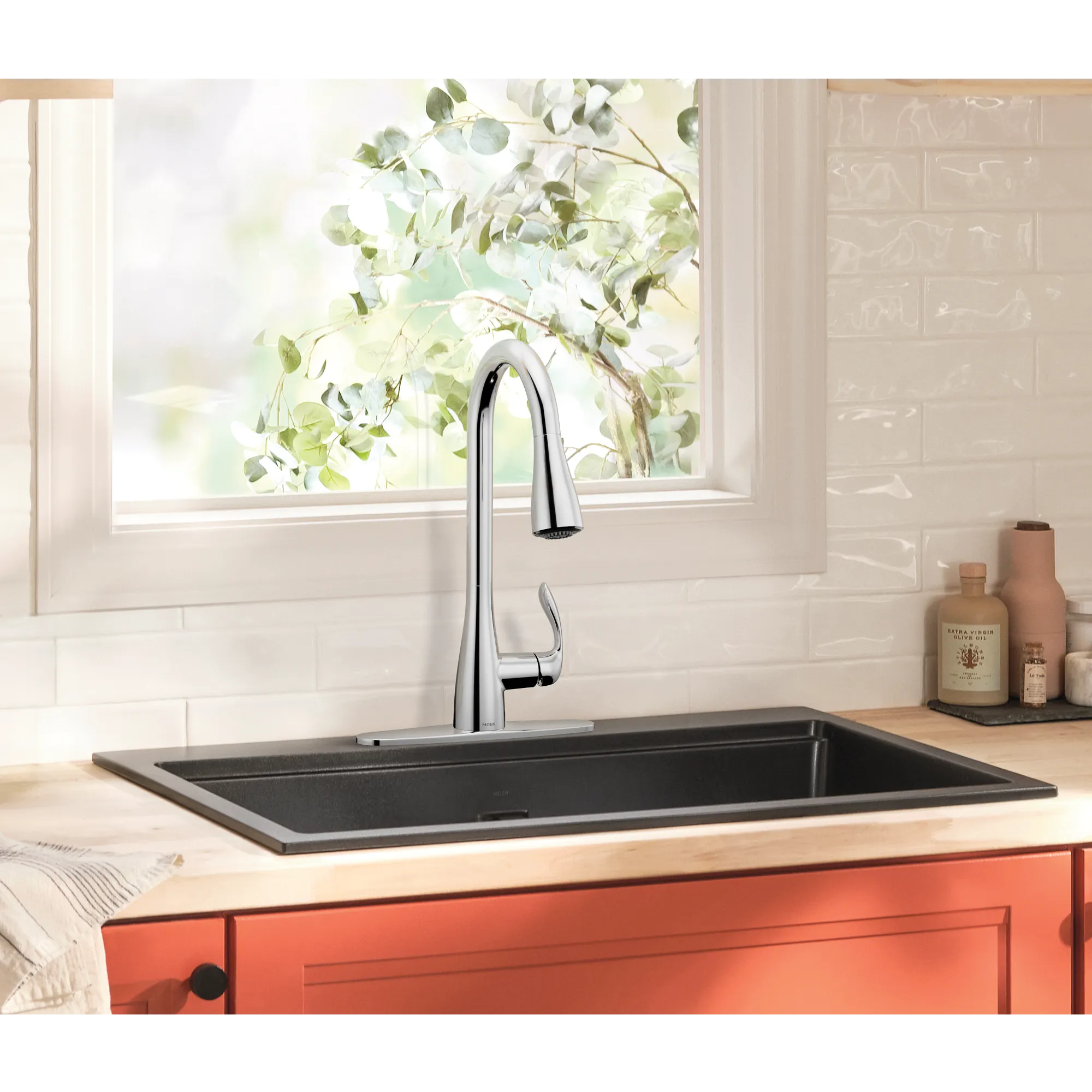 Georgene Chrome one-handle high arc pulldown kitchen faucet - Image 3
