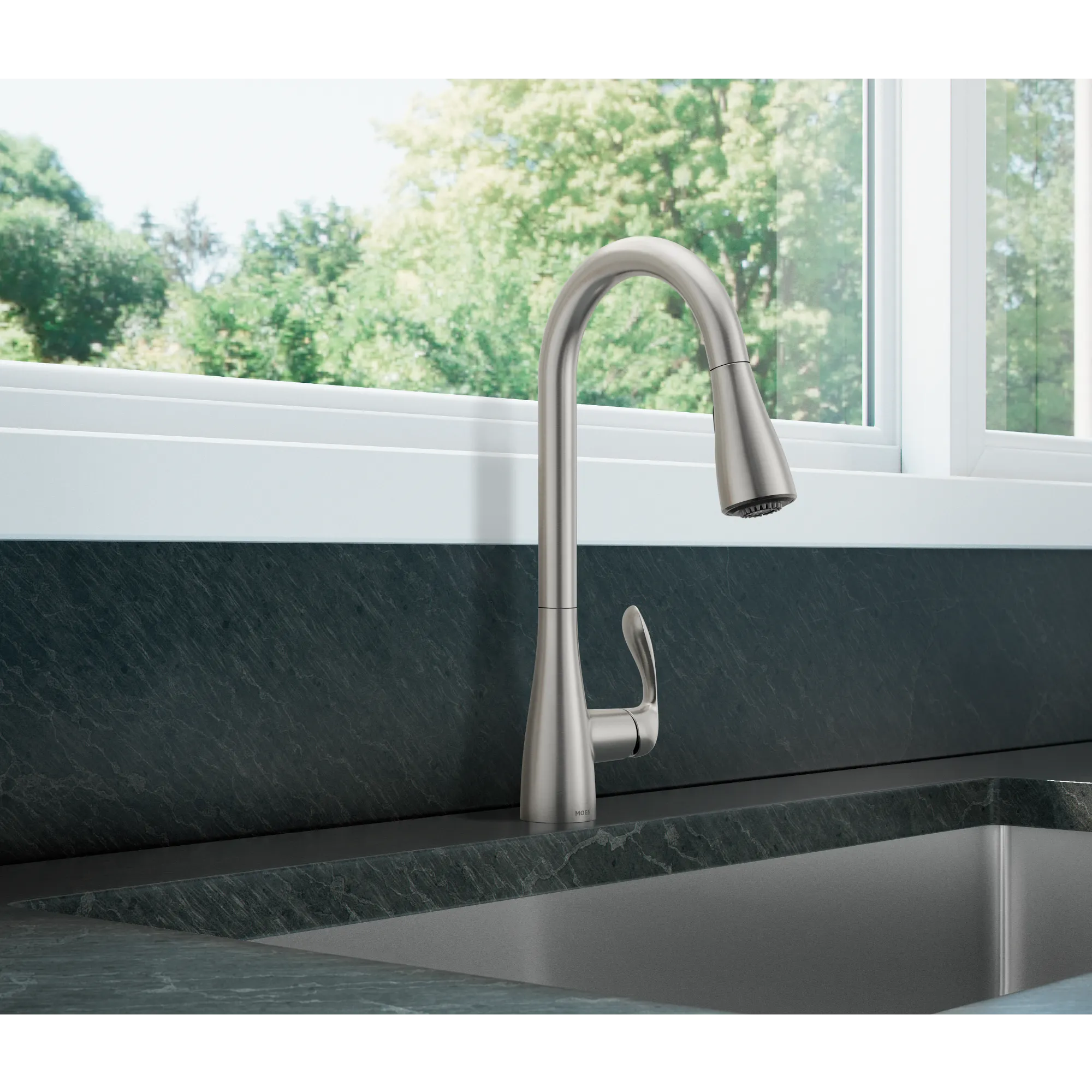 Georgene Spot resist stainless one-handle high arc pulldown kitchen faucet - Image 5
