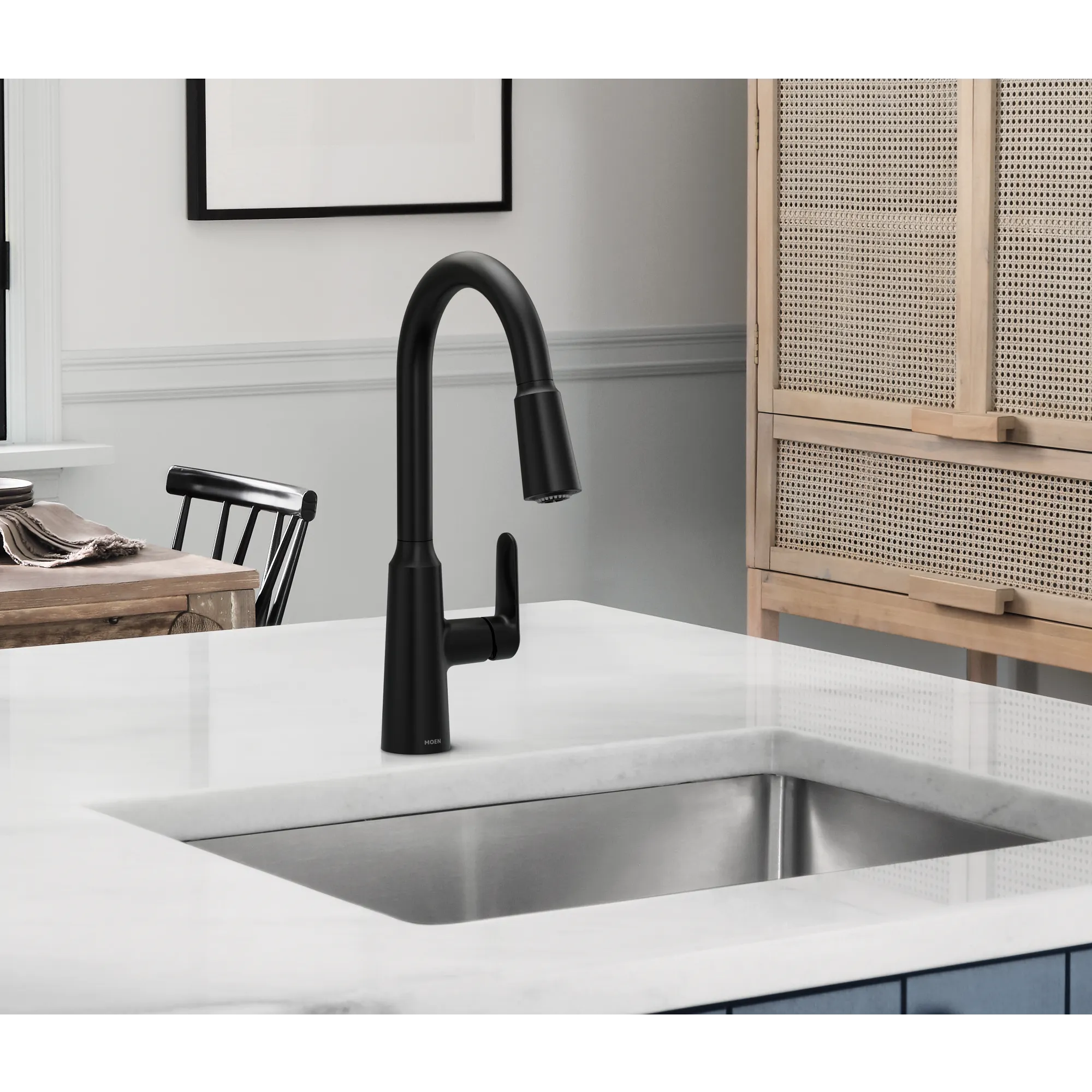 Edwyn Matte black one-handle high arc pulldown kitchen faucet - Image 2