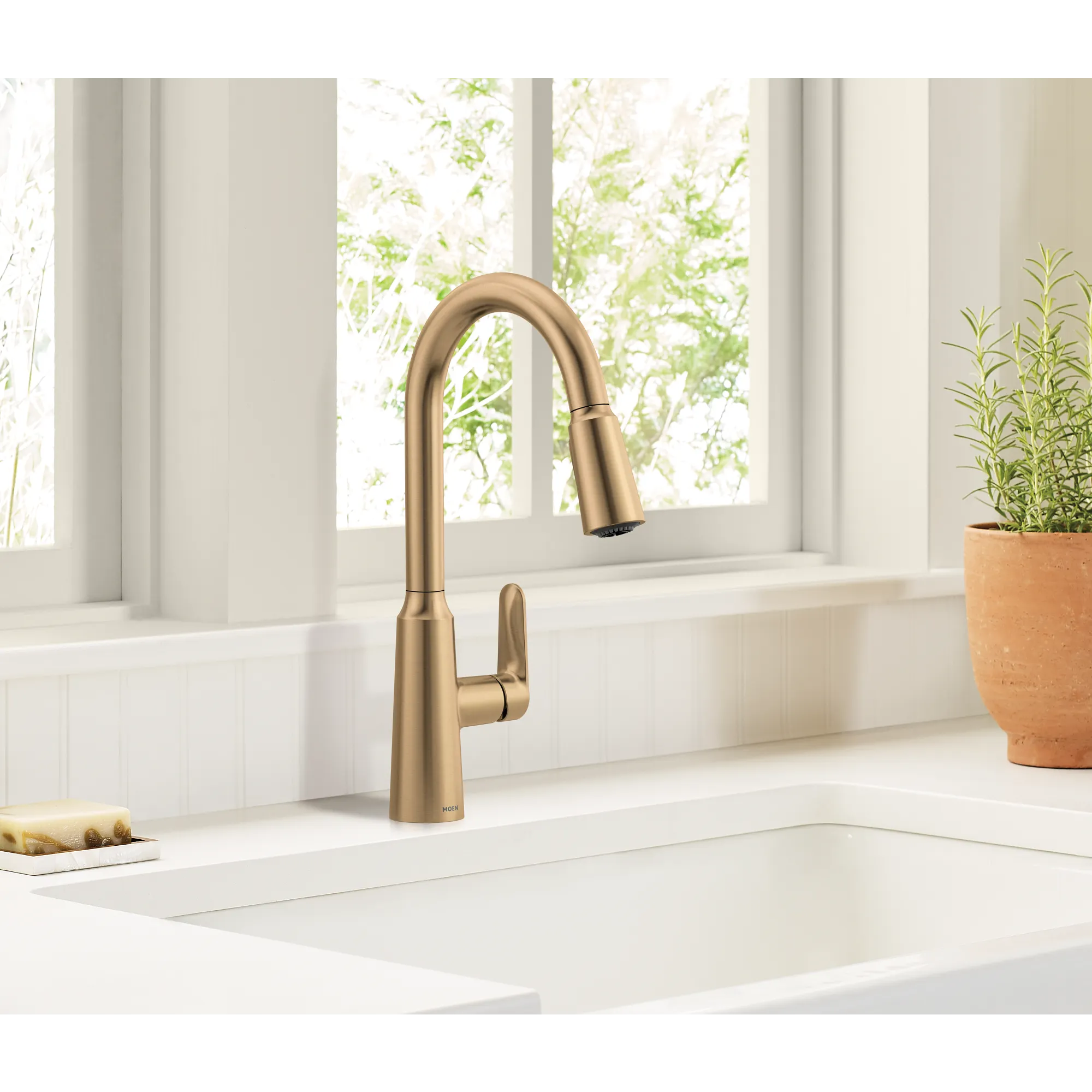 Edwyn Brushed gold one-handle high arc pulldown kitchen faucet - Image 9