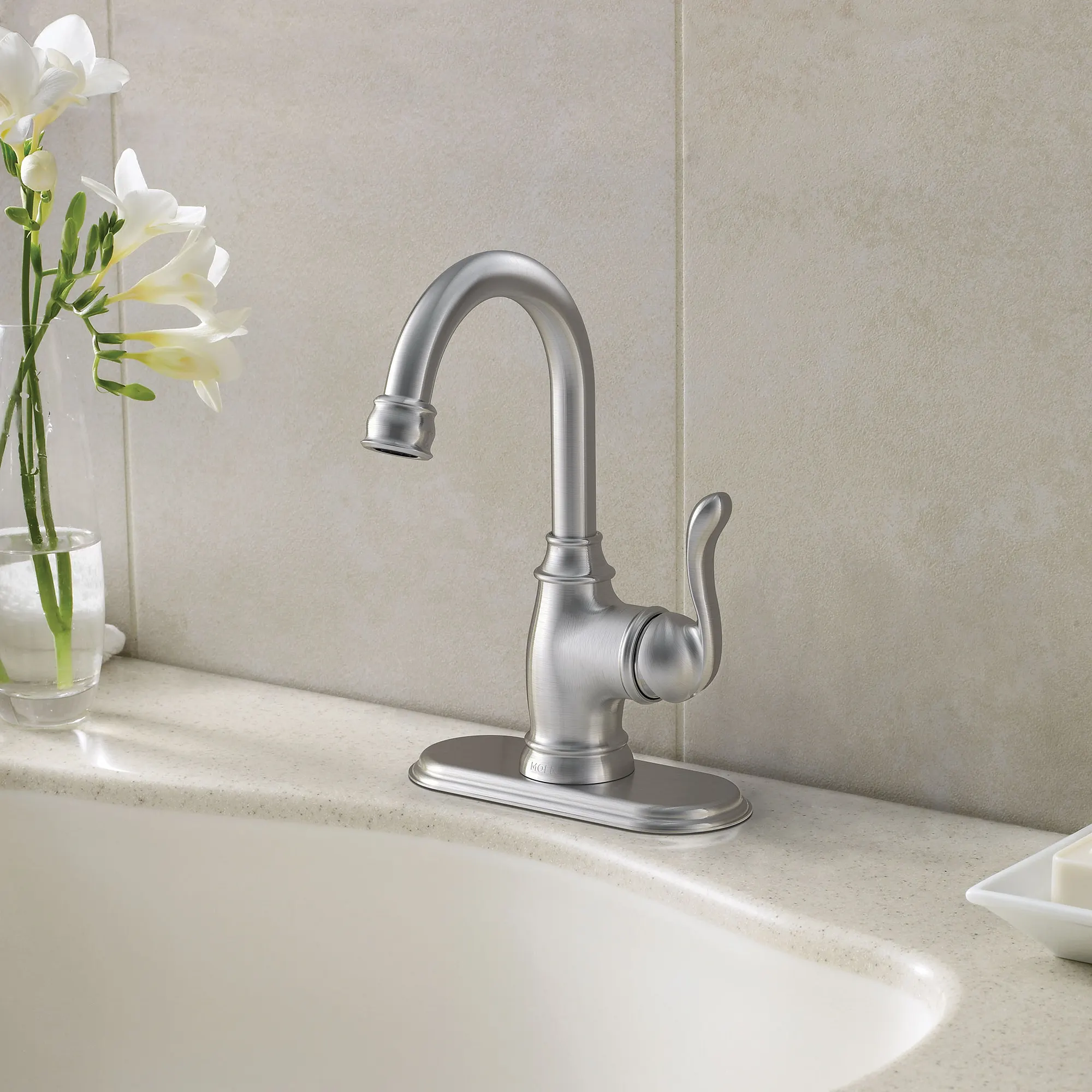 Anabelle Spot resist brushed nickel one-handle high arc bathroom faucet - Image 4