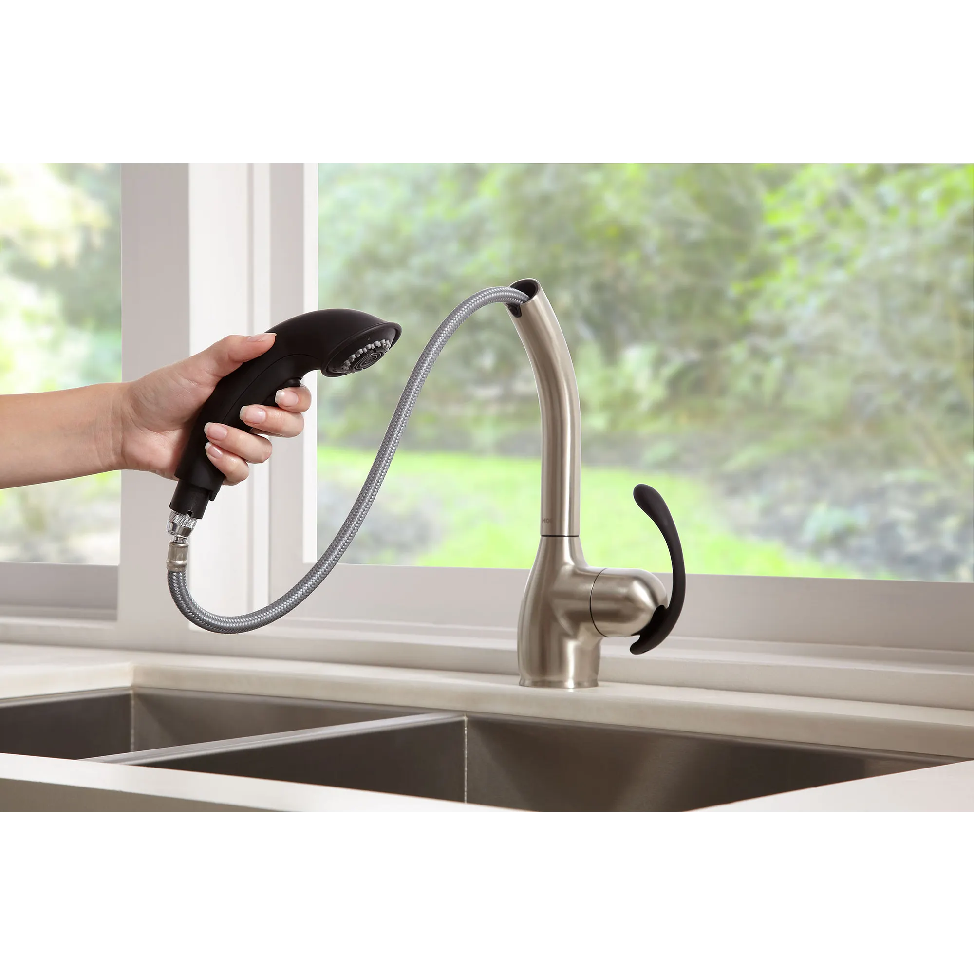 Neva Chrome one-handle high arc pullout kitchen faucet - Image 16
