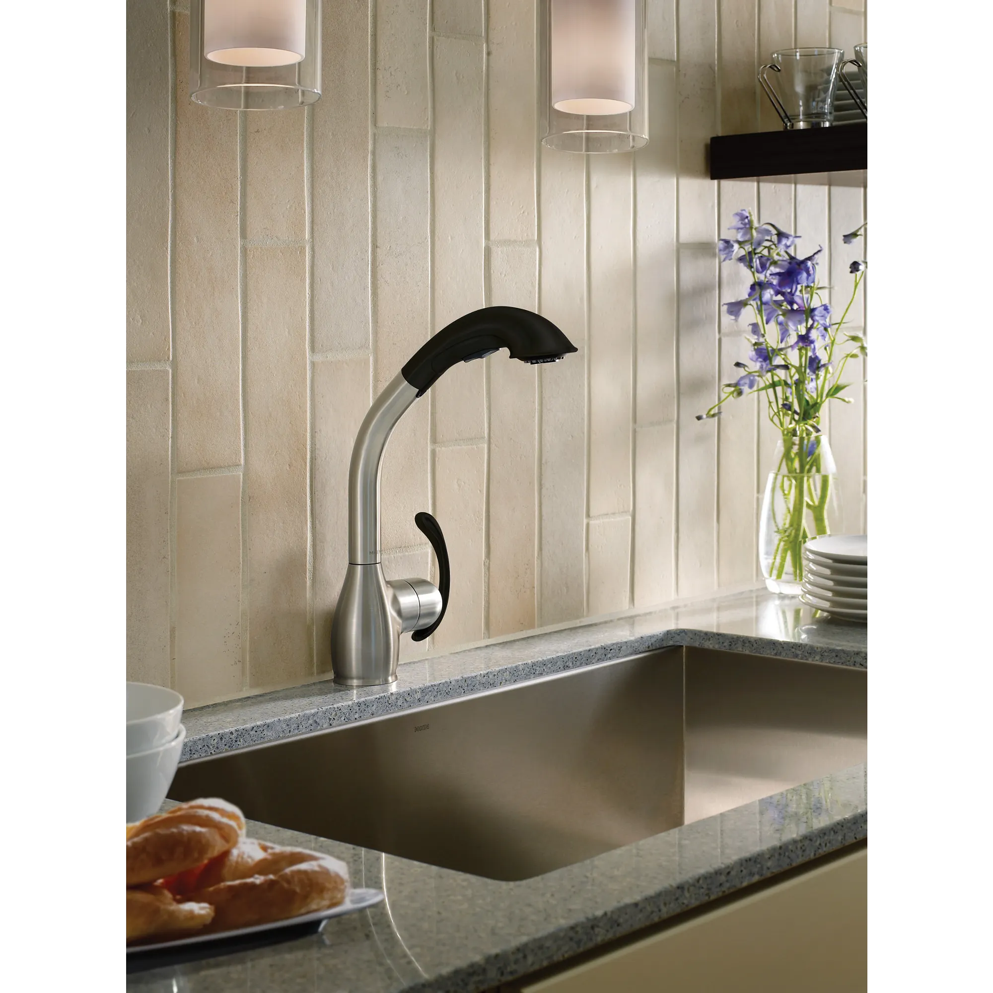 Neva Chrome one-handle high arc pullout kitchen faucet - Image 9