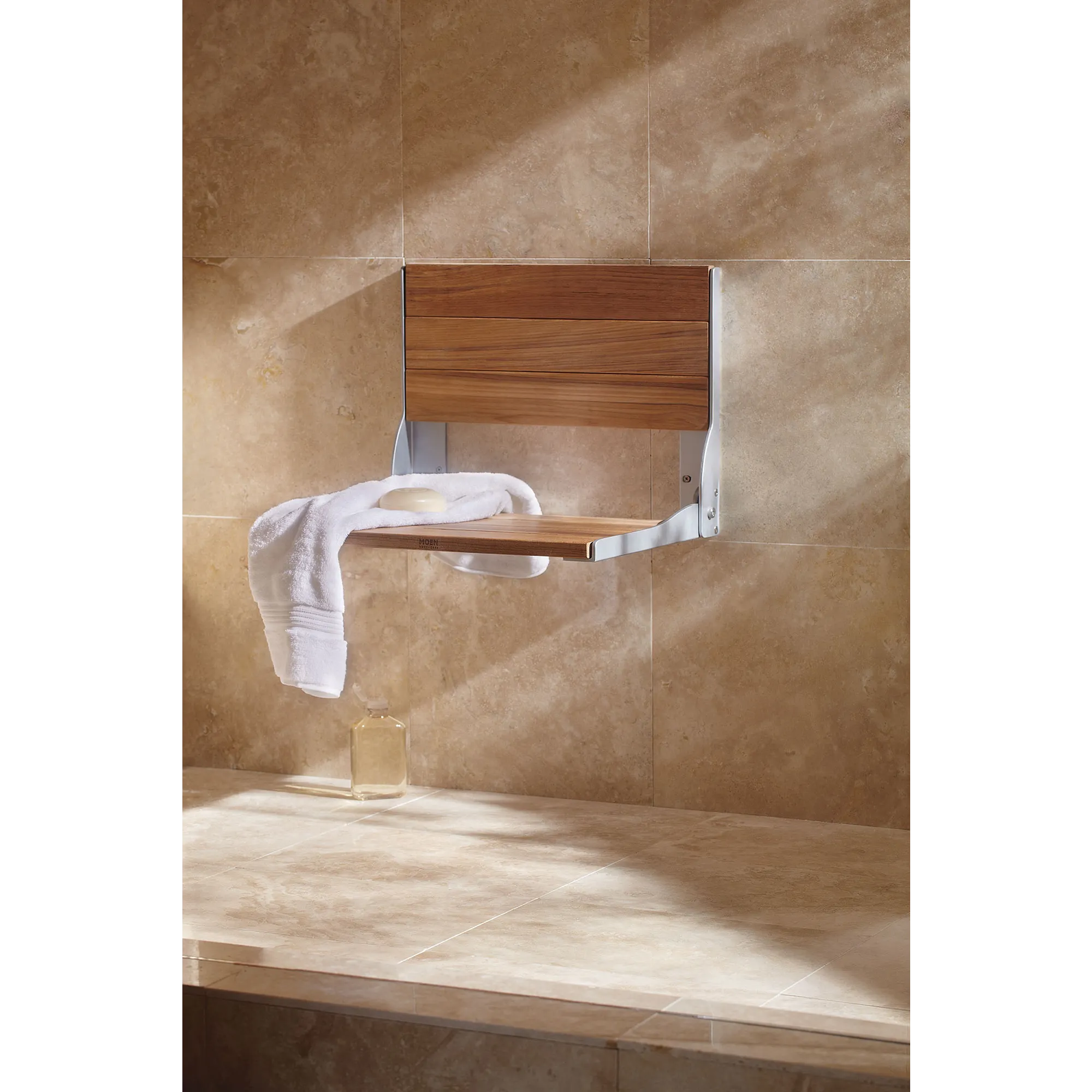 Moen Home Care Stainless and Teak Folding Shower Seat - Image 4