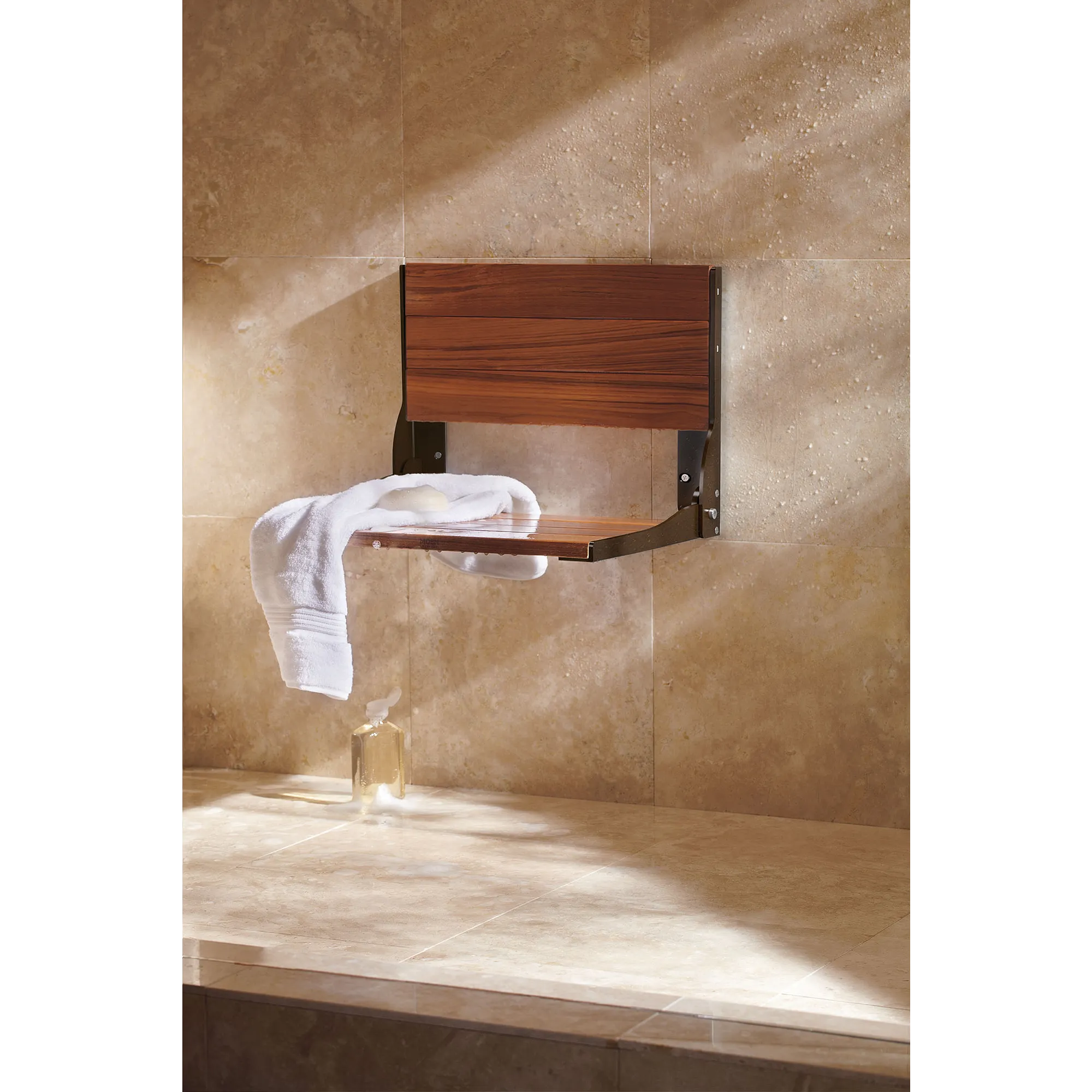 Bath Safety Old world bronze and Teak Folding Shower Seat - Image 2