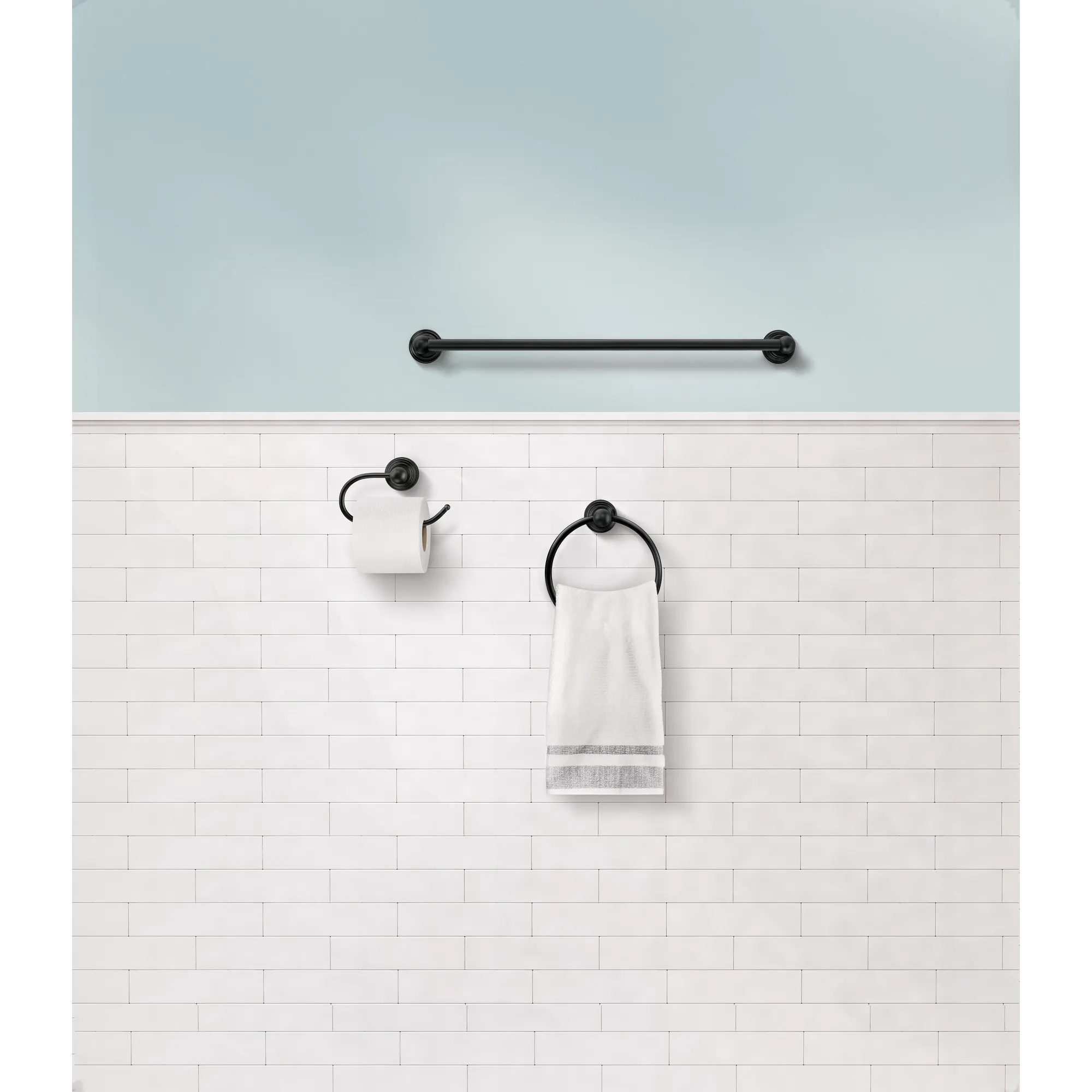 Preston Matte black paper holder towel bar towel ring - Image 2