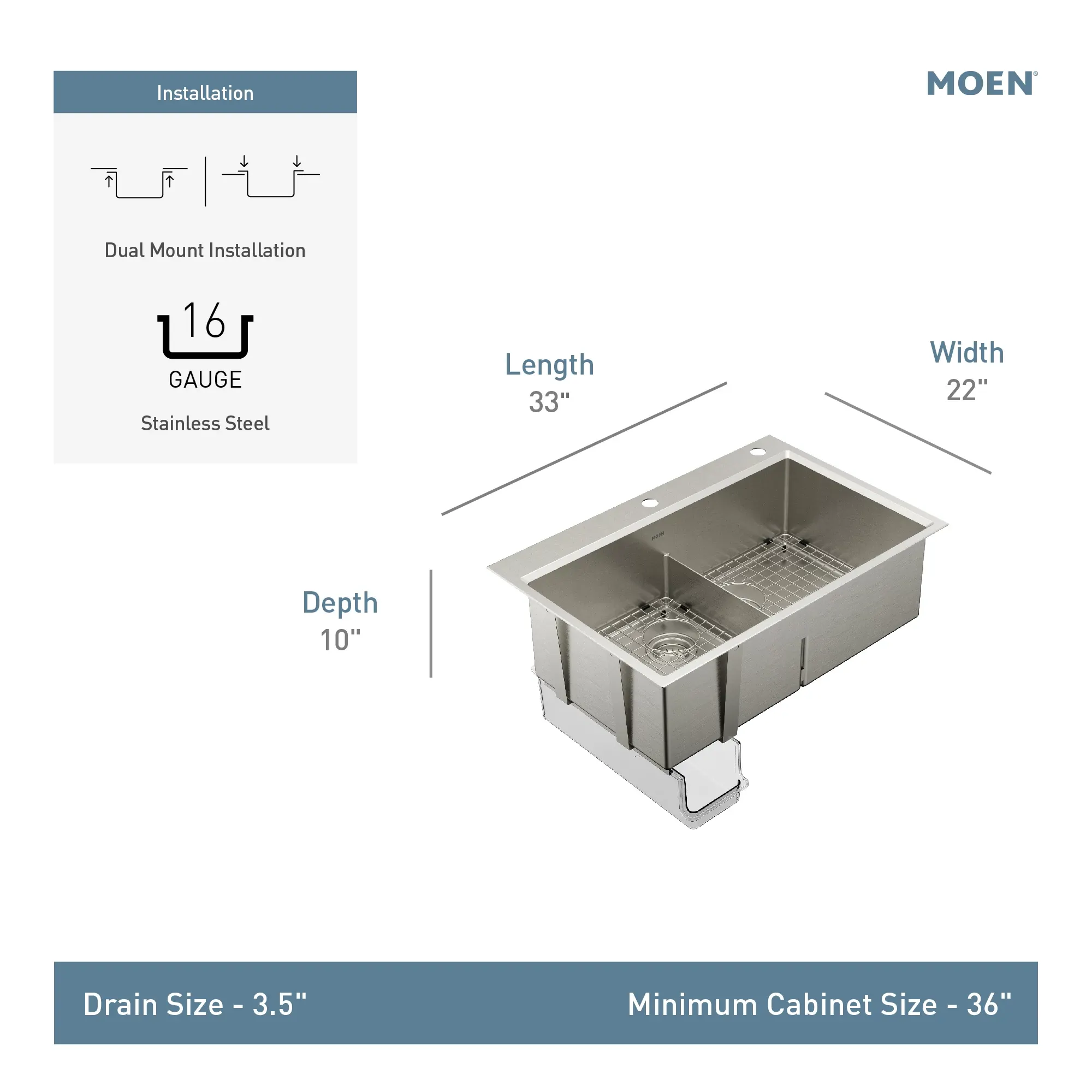 Luxe Chef™ 33” Workstation System Stainless Steel Dual Mount Double Bowl Sink - Image 16