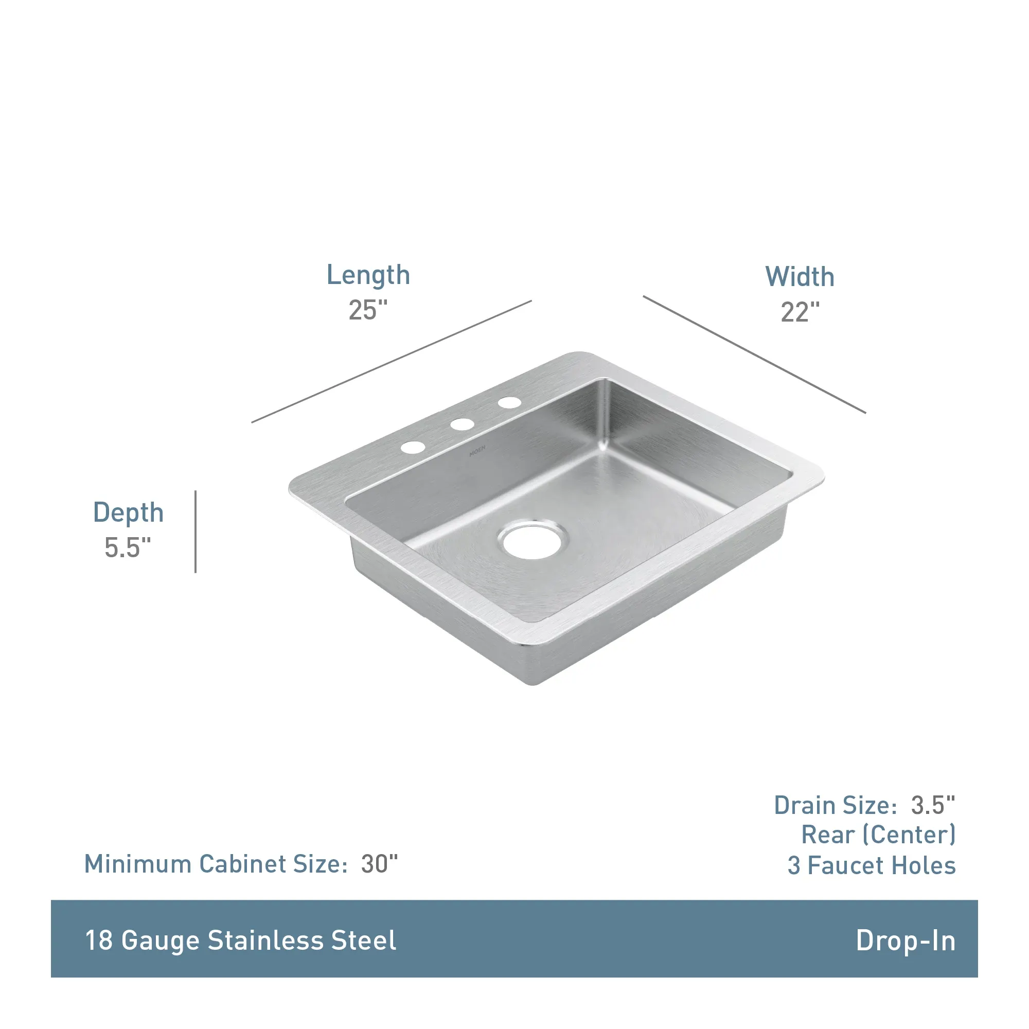 Prep 25" Drop-in Single Bowl Sink - Image 4