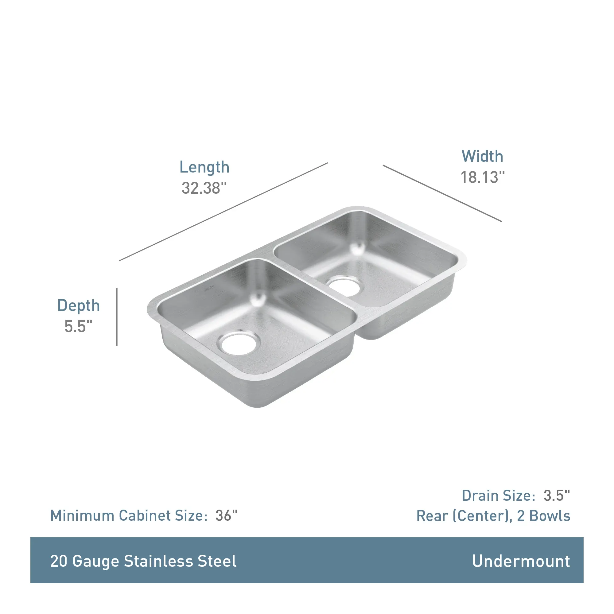 Prep 32" Stainless Steel  Undermount Double Bowl Sink - Image 4