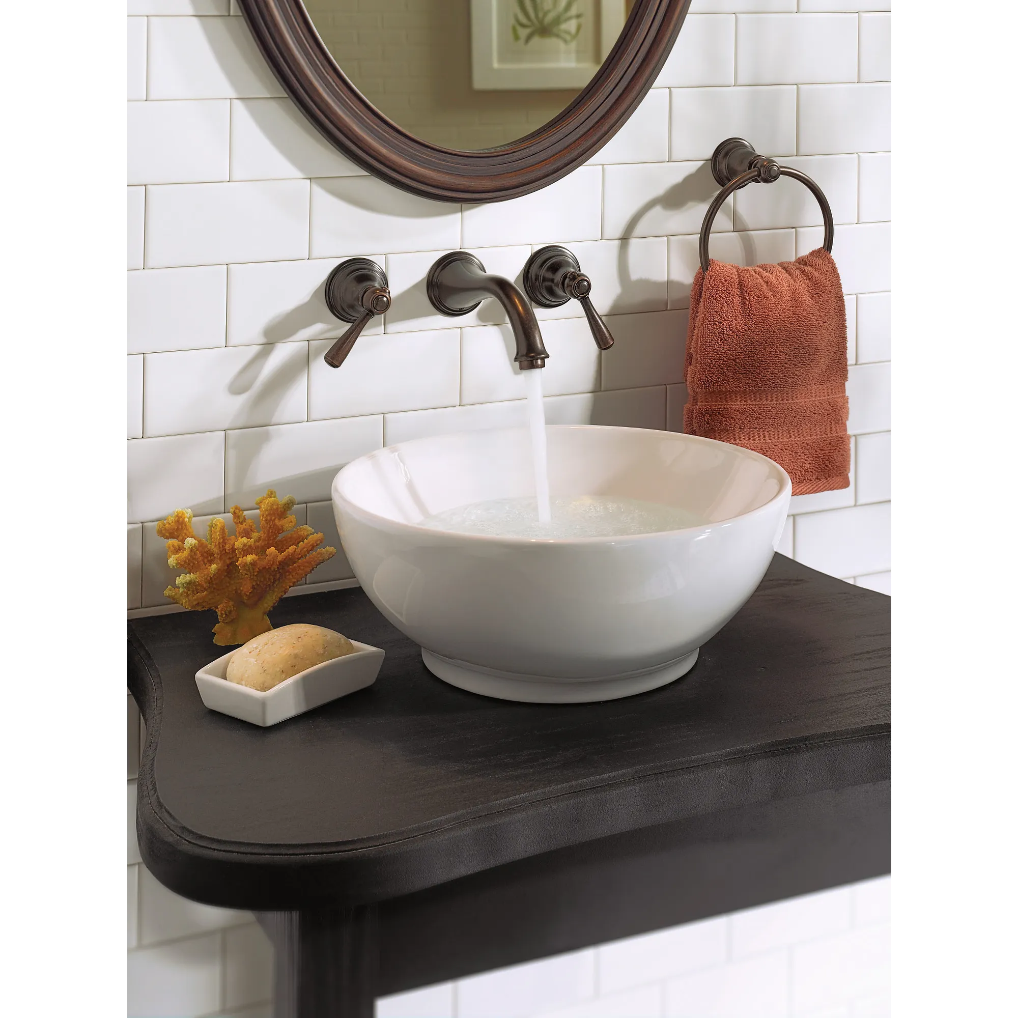 Kingsley Chrome Two-Handle Low Arc Wall Mount Bathroom Faucet - Image 13