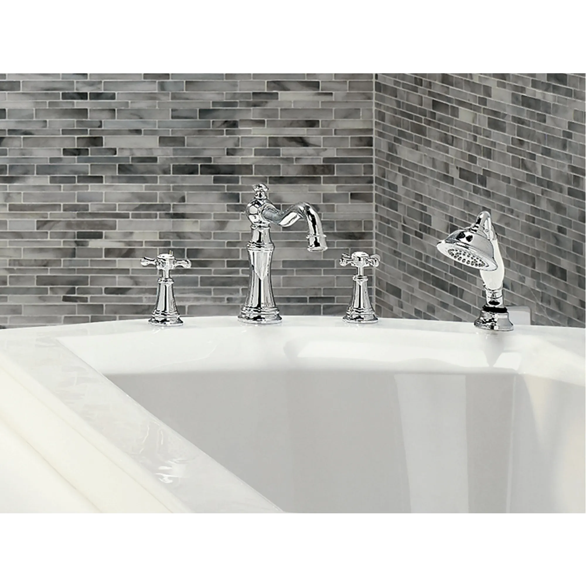 Weymouth Chrome Two-Handle Diverter Roman Tub Faucet including Handheld Shower - Image 2