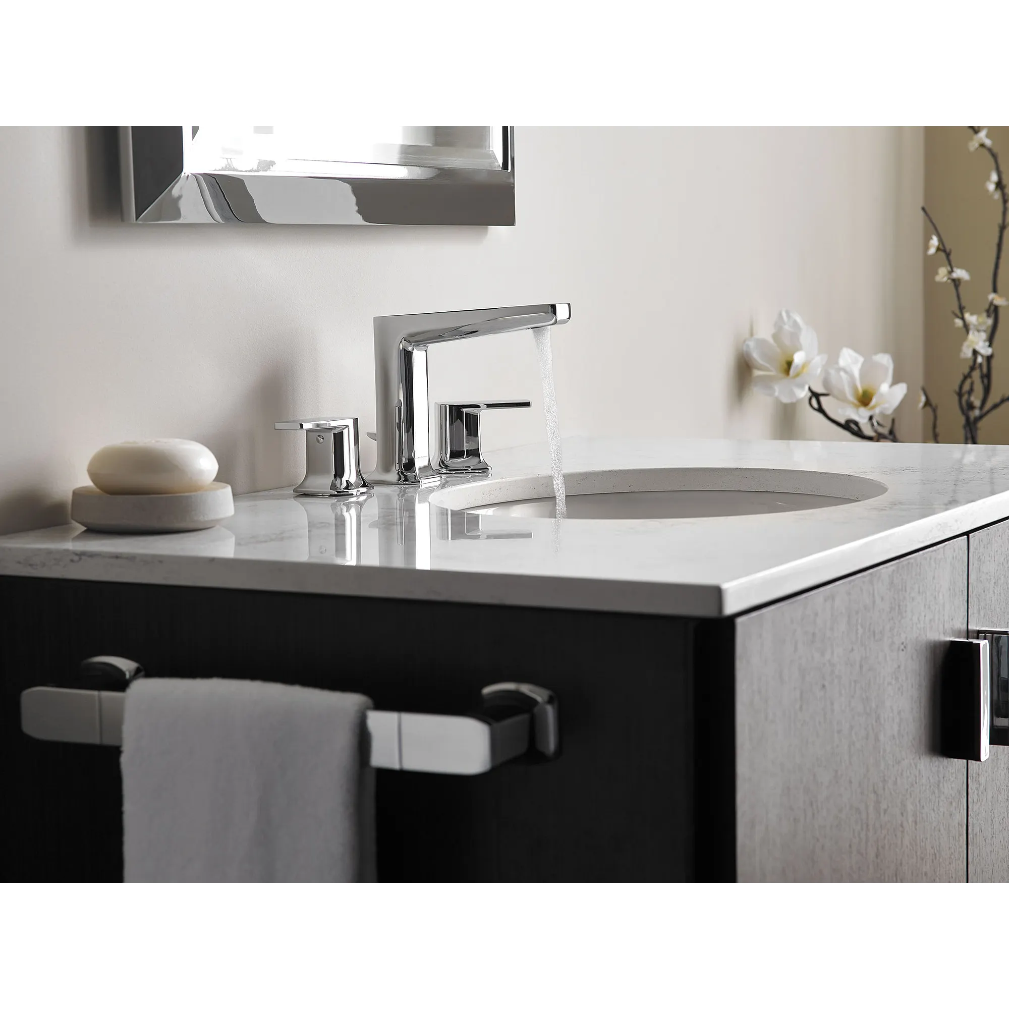 Via Chrome Two-Handle Low Arc Bathroom Faucet - Image 2