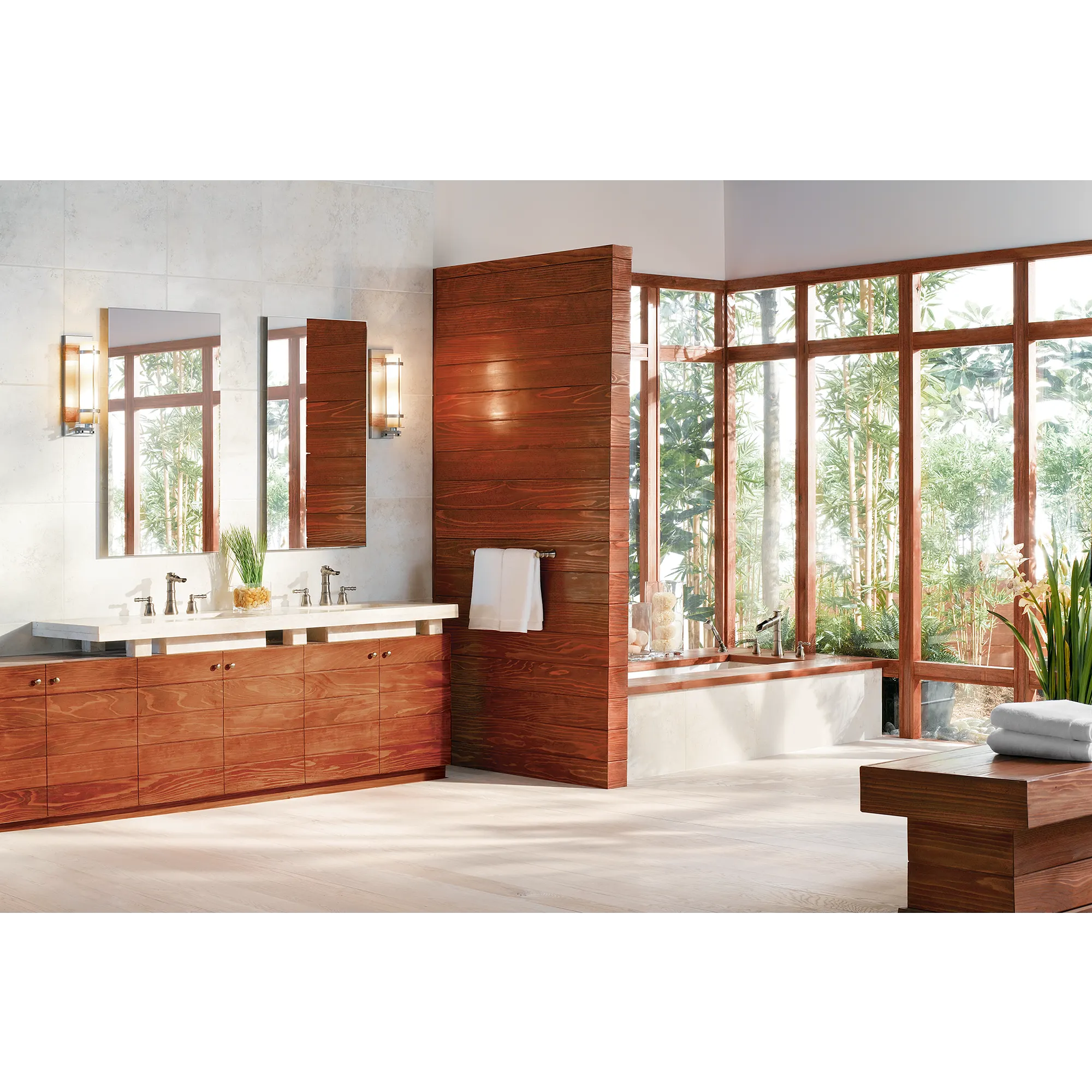 Bamboo Brushed nickel two-handle open waterway bathroom faucet - Image 2