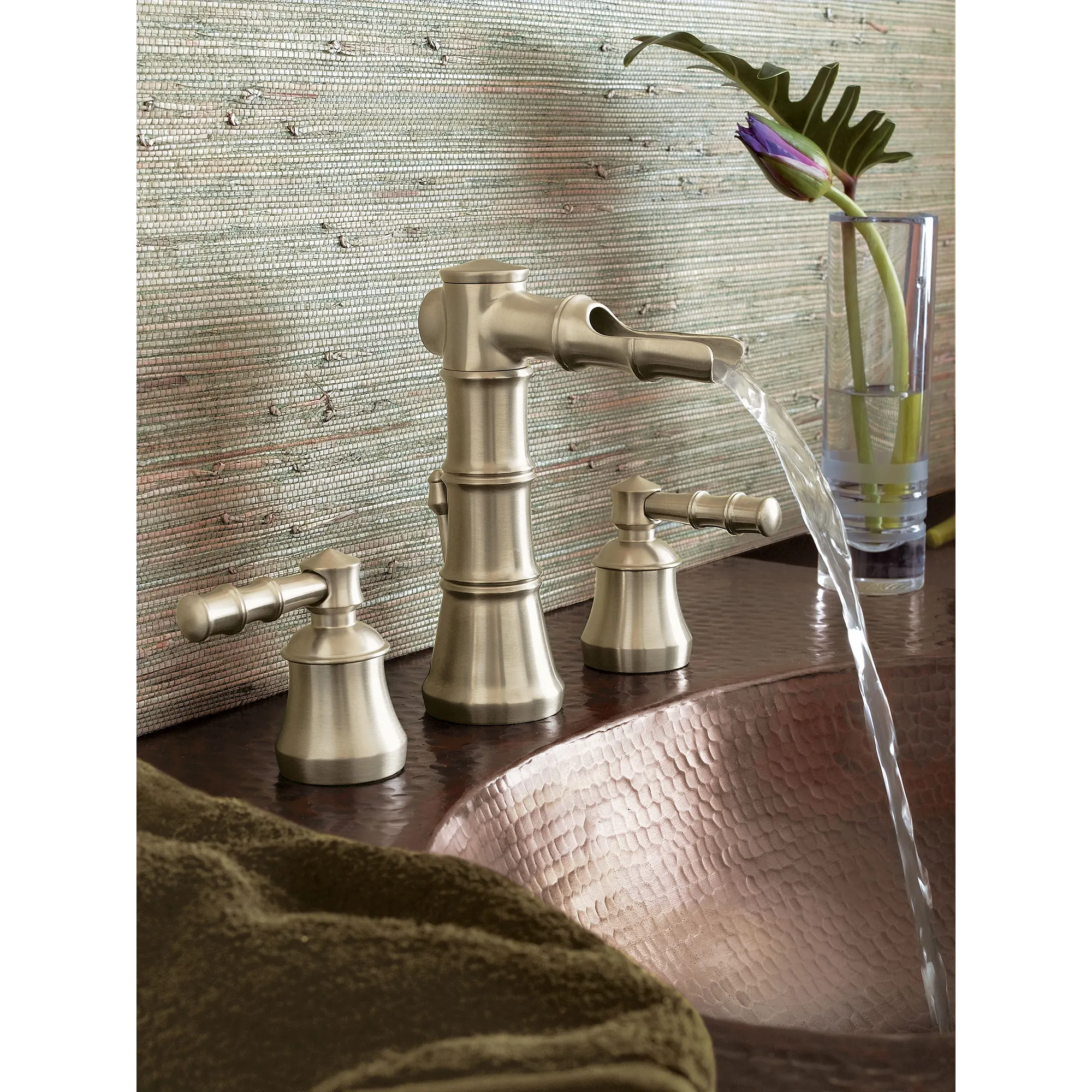 Bamboo Brushed nickel two-handle open waterway bathroom faucet - Image 3