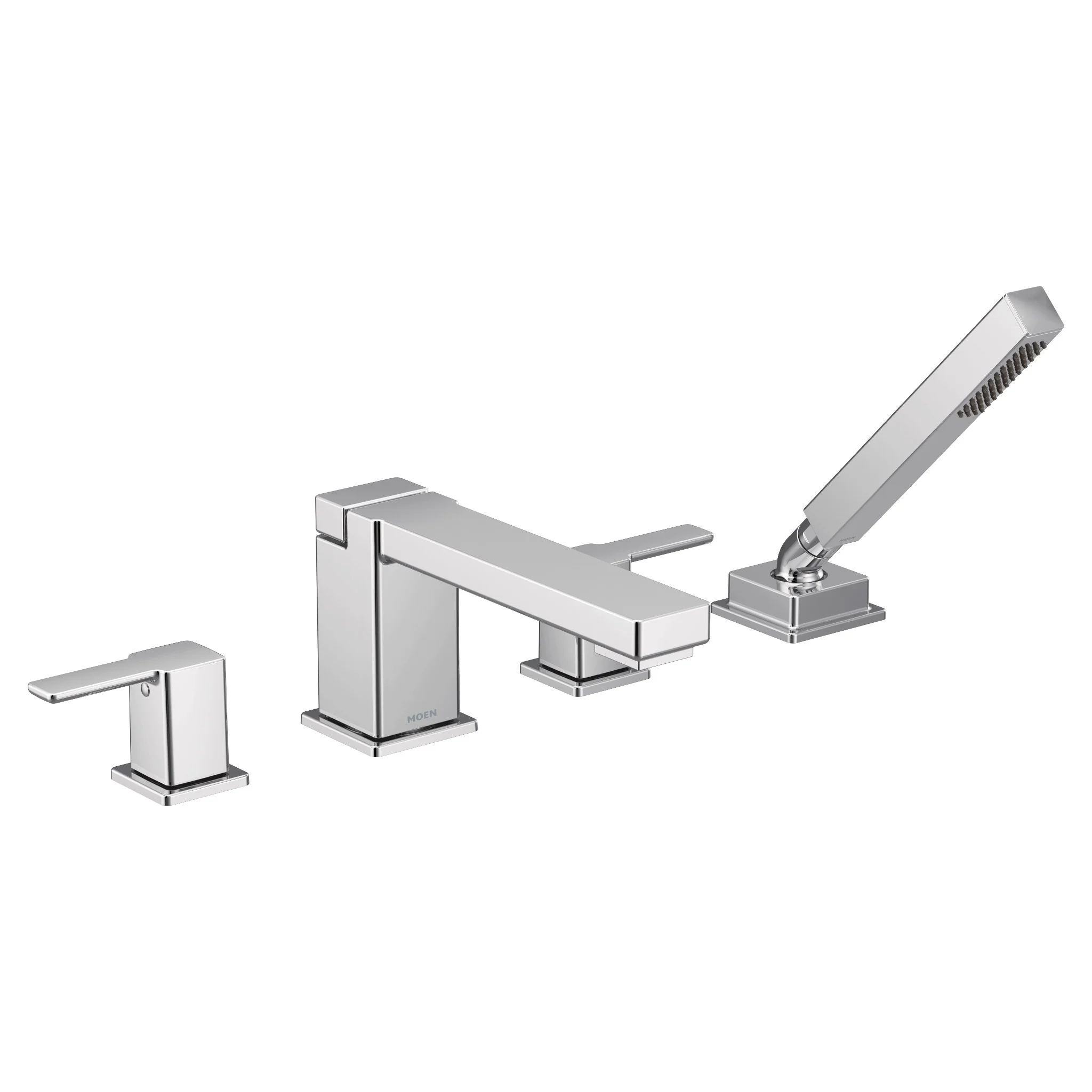 90 Degree Chrome two-handle high arc roman tub faucet includes hand shower