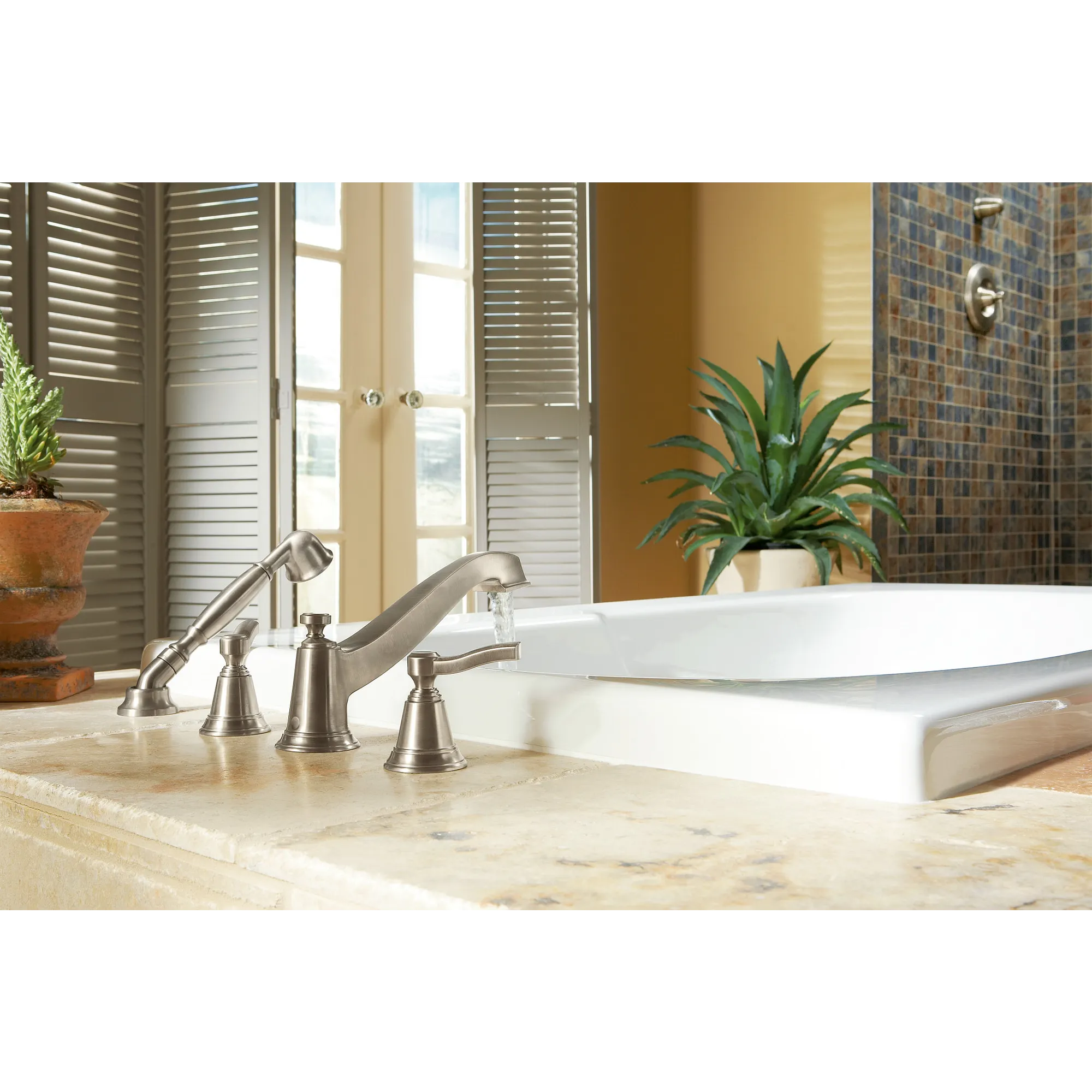 Rothbury Chrome Two-Handle Low Arc Roman Tub Faucet including Handheld Shower - Image 5