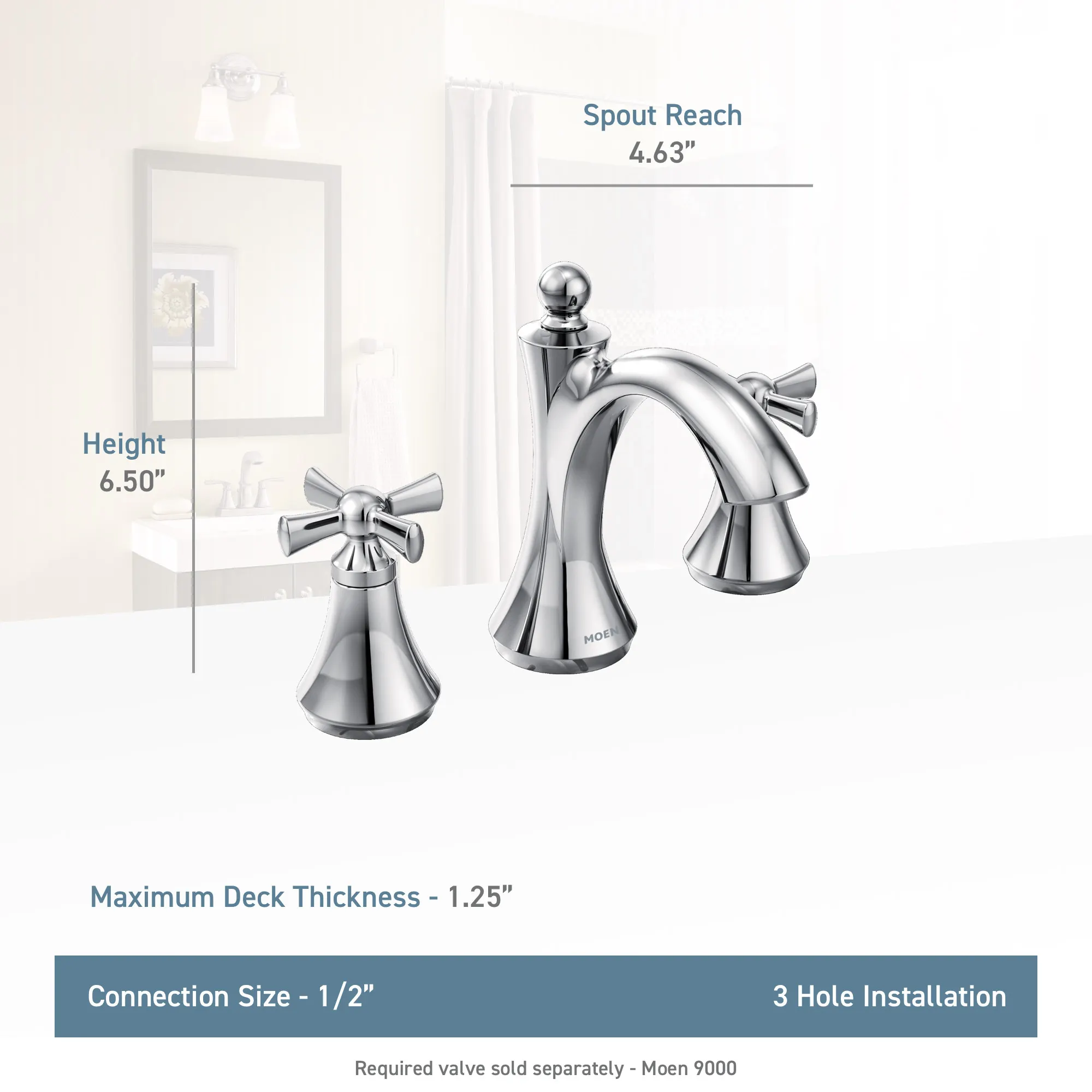 Wynford Chrome two-handle high arc bathroom faucet - Image 2