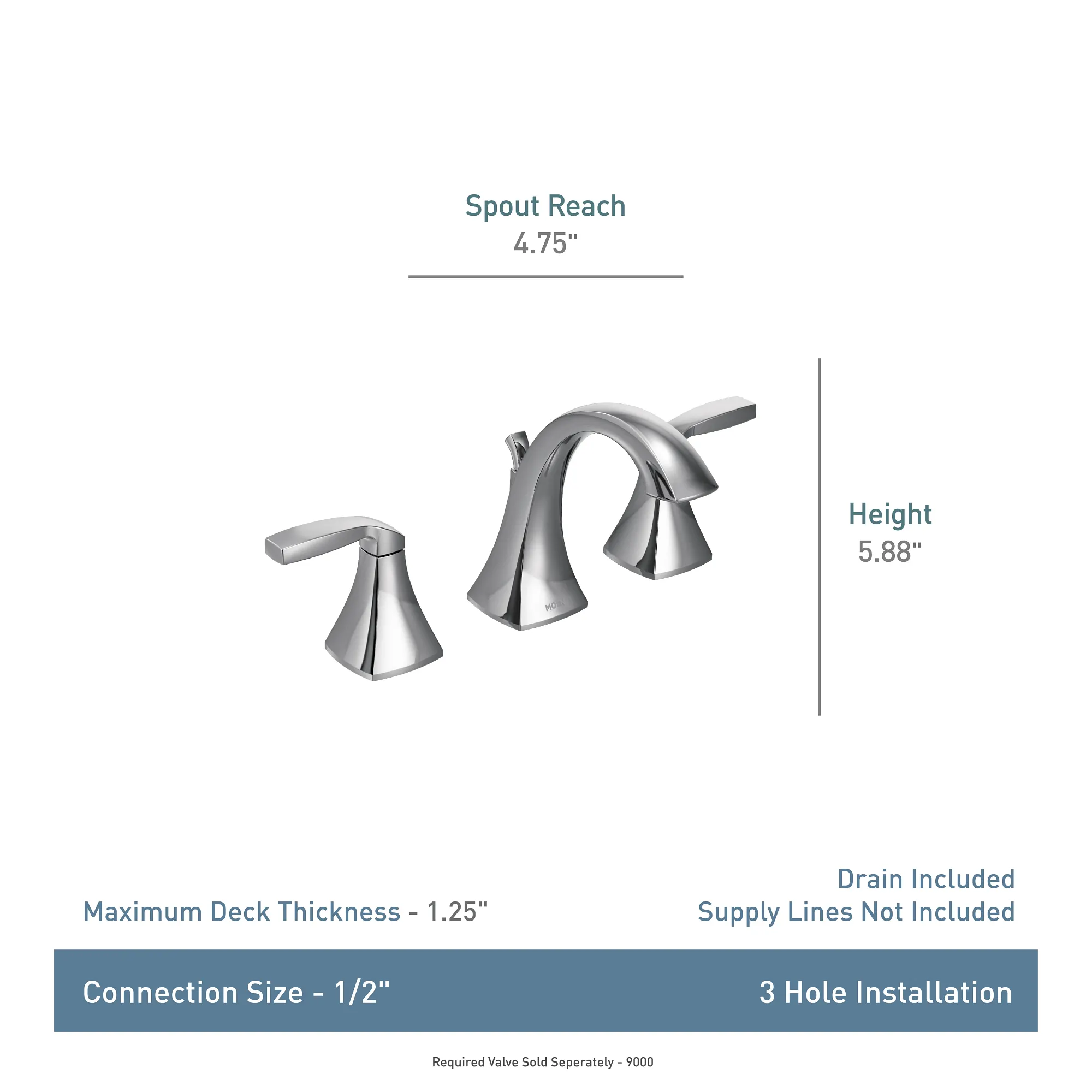 Voss Chrome two-handle high arc bathroom faucet - Image 3